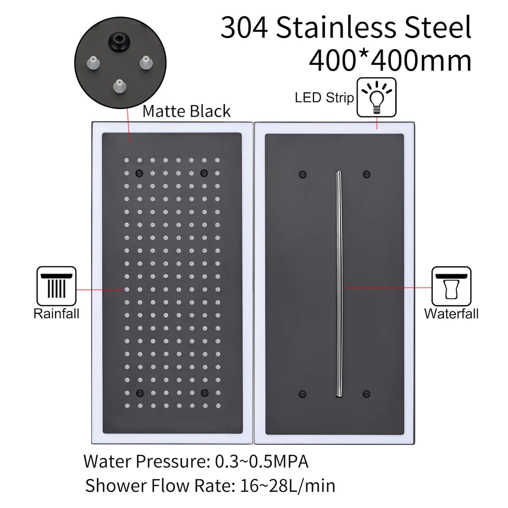 Matte black or Brushed nickel or Brushed Gold 32 x 8-Inch Rainfall Waterfall Flush Mount Shower Head with 4-Way Digital Display Thermostatic Faucet, Body Jets - Image 5