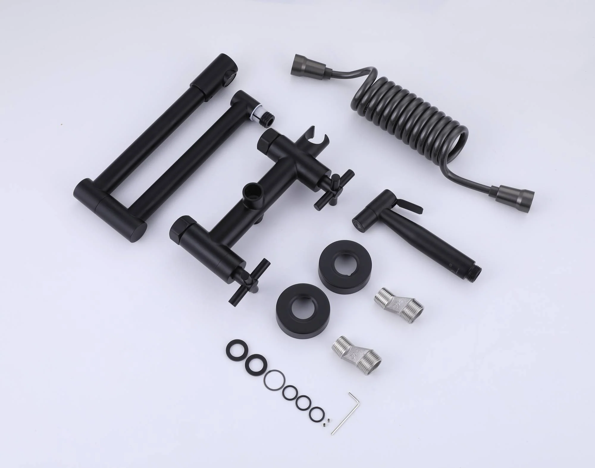 Matte black Pot Filler Faucet Folding Stretchable Brass Hot & Cold Kitchen Faucet Wall Mount with side sprayer - Image 14