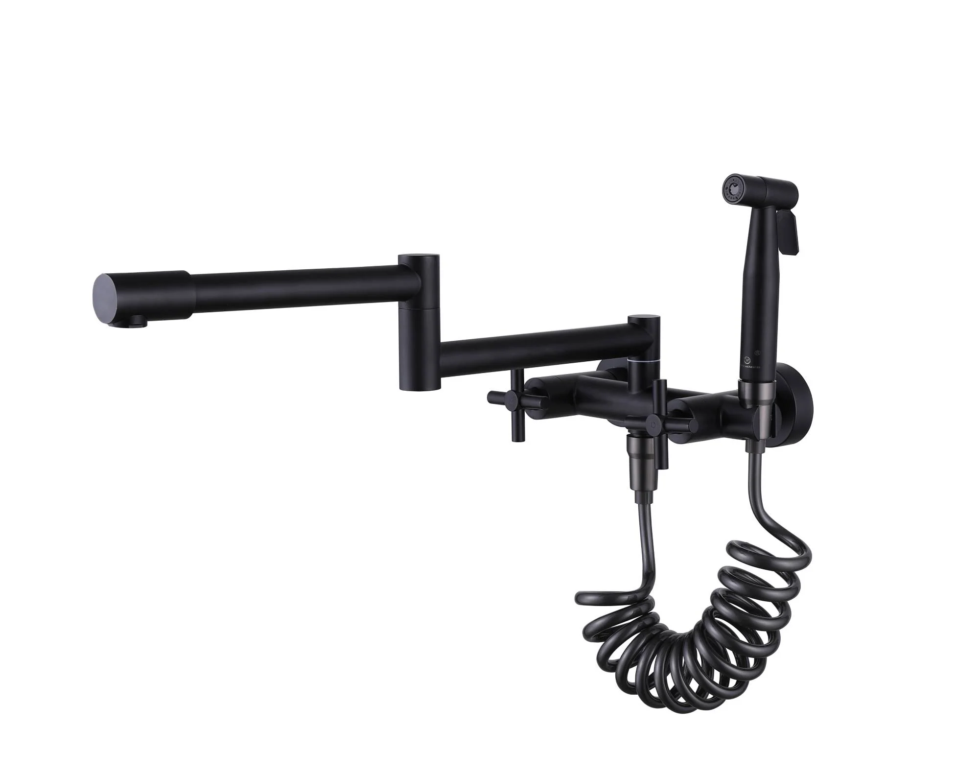 Matte black Pot Filler Faucet Folding Stretchable Brass Hot & Cold Kitchen Faucet Wall Mount with side sprayer - Image 5
