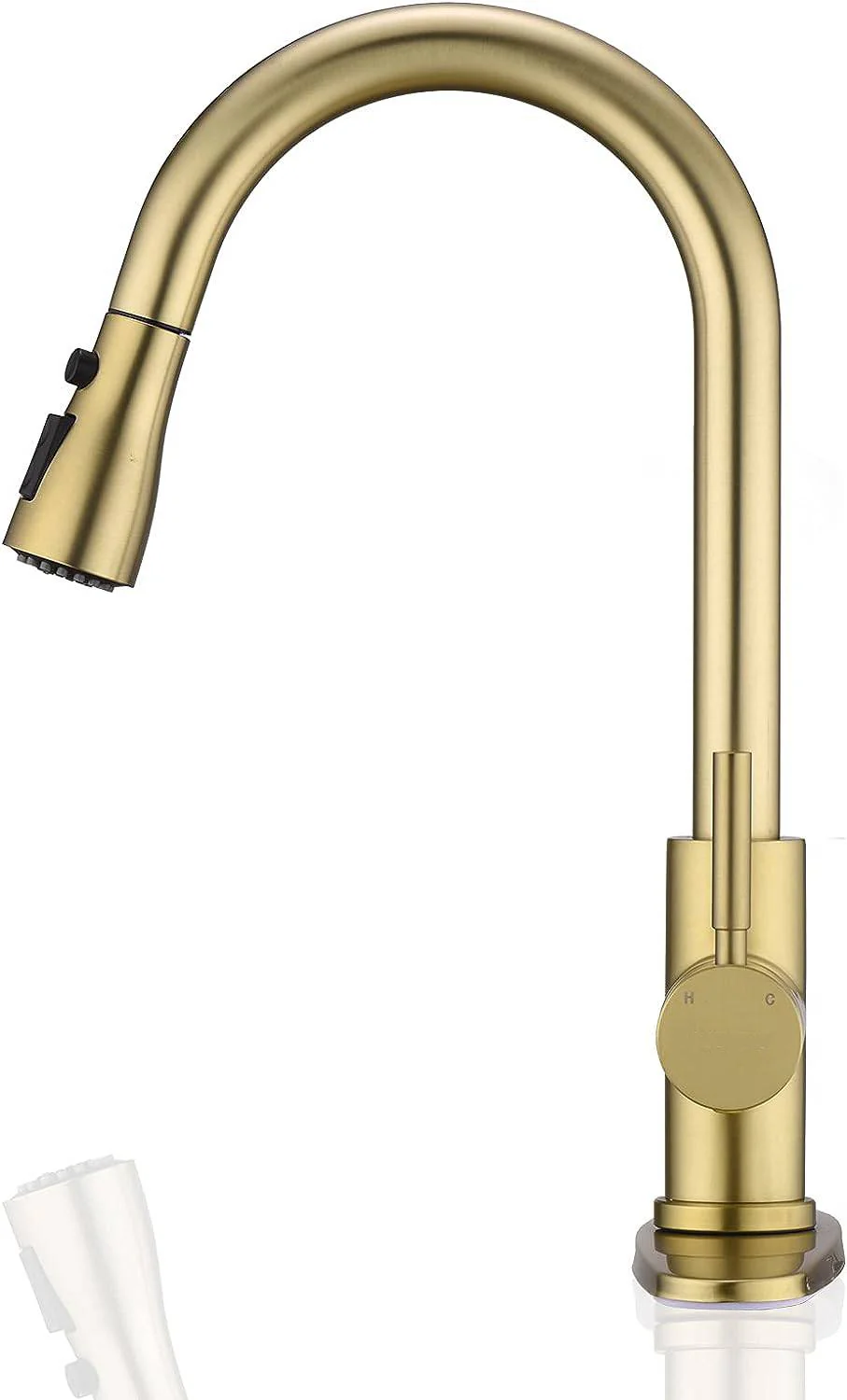 Matte Black Or Brushed Gold Pull Out Spray Kitchen Sink Faucet Commercial Swivel Tap W/Plate - Image 8