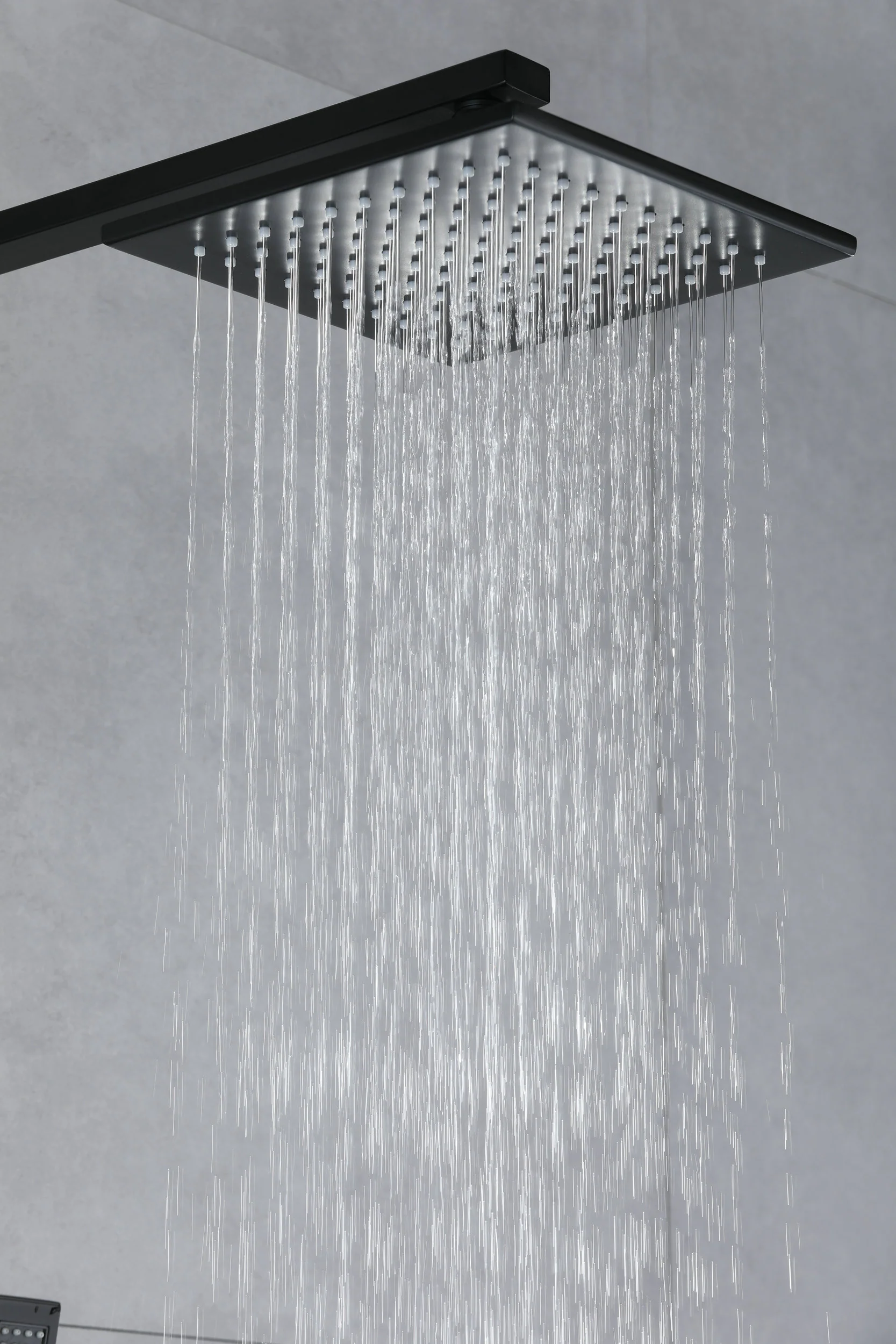Stylish Wall-Mounted Matte Black Thermostatic Rain Exposed Shower Set with Tub Spout - Image 12