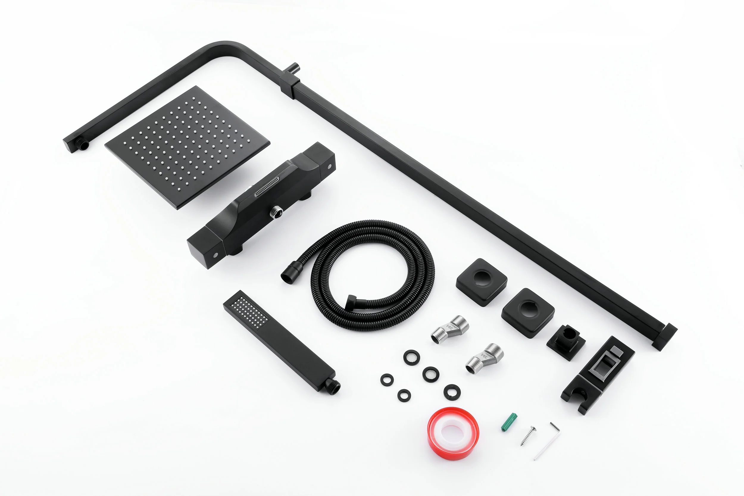 Stylish Wall-Mounted Matte Black Thermostatic Rain Exposed Shower Set with Tub Spout - Image 14