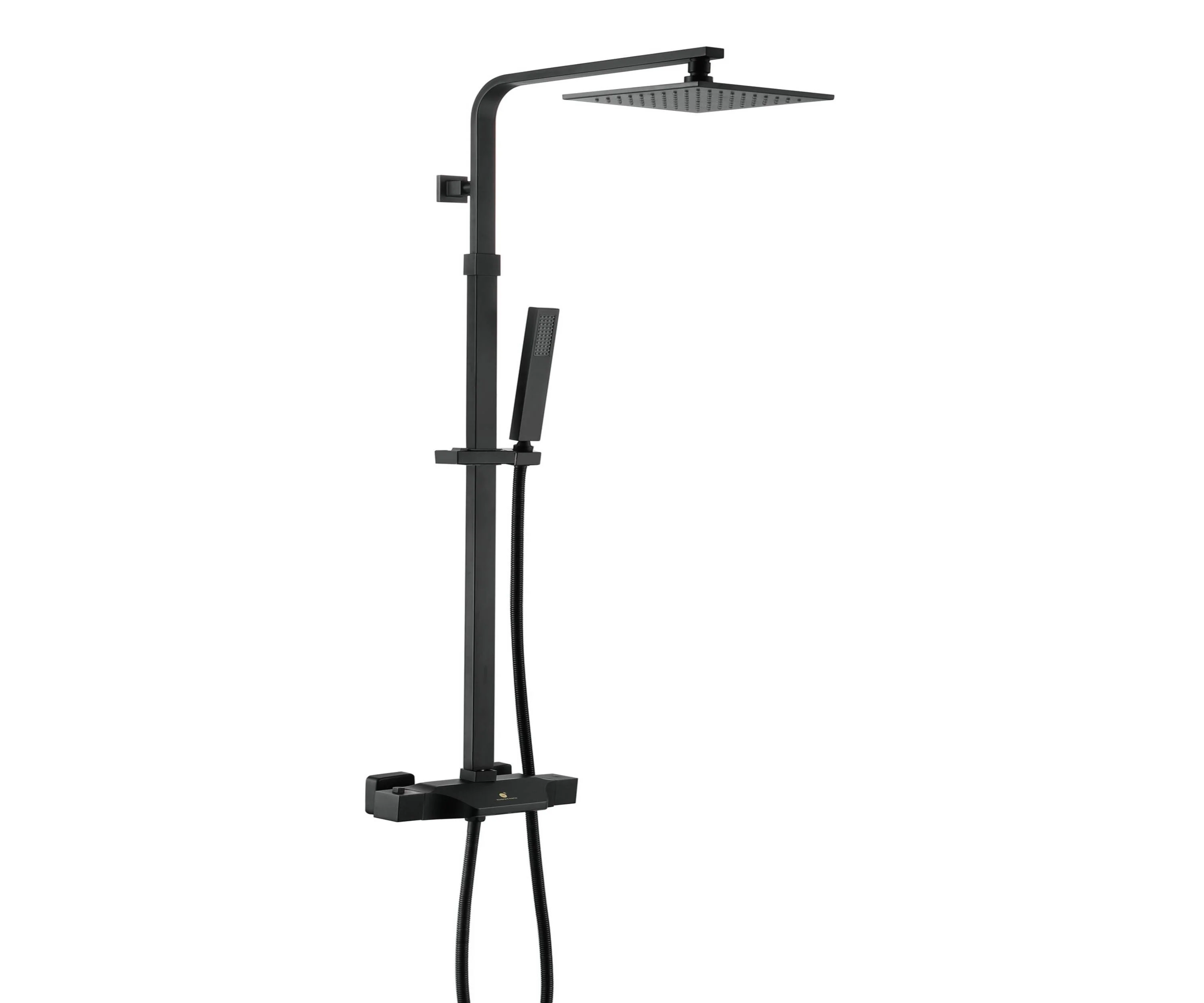 Stylish Wall-Mounted Matte Black Thermostatic Rain Exposed Shower Set with Tub Spout - Image 2