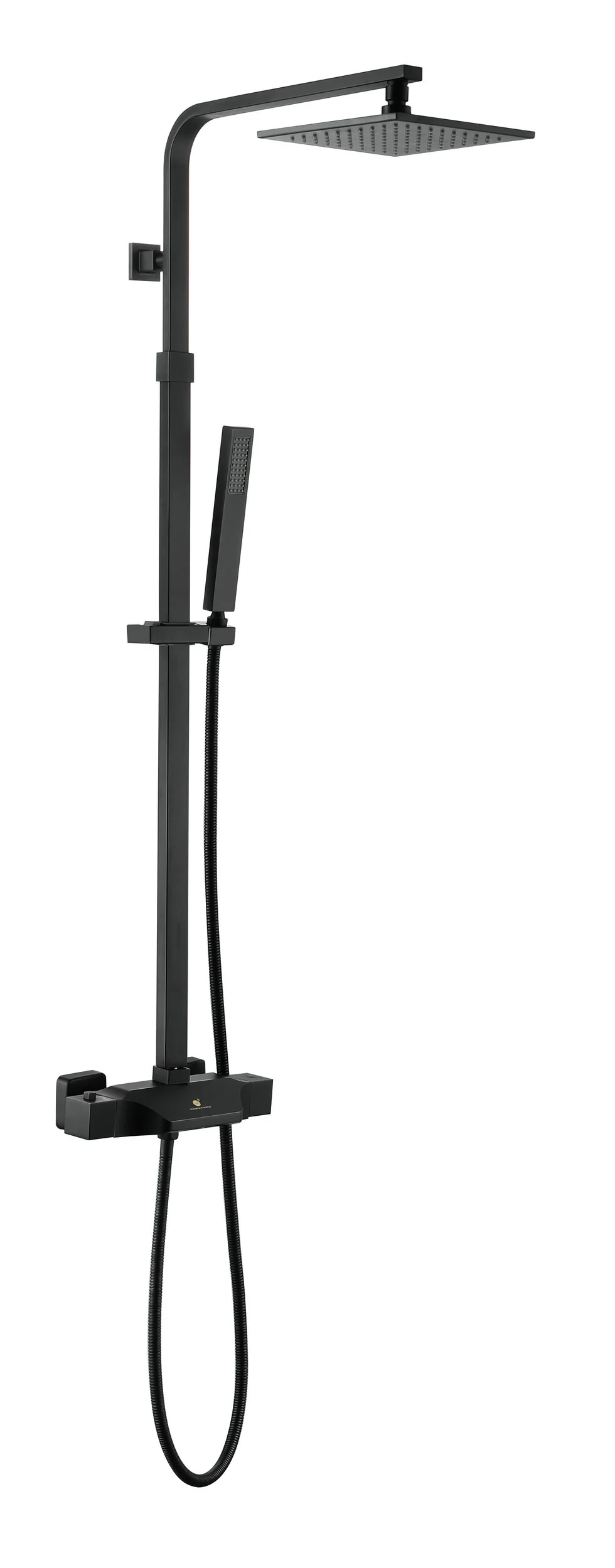 Stylish Wall-Mounted Matte Black Thermostatic Rain Exposed Shower Set with Tub Spout - Image 3