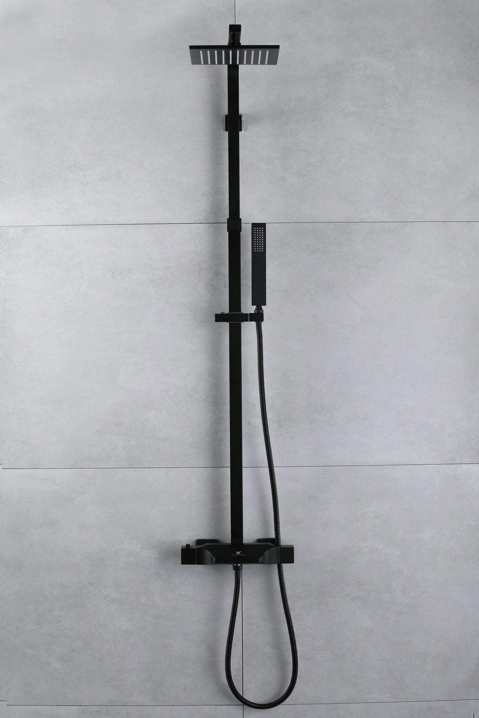 Stylish Wall-Mounted Matte Black Thermostatic Rain Exposed Shower Set with Tub Spout - Image 6