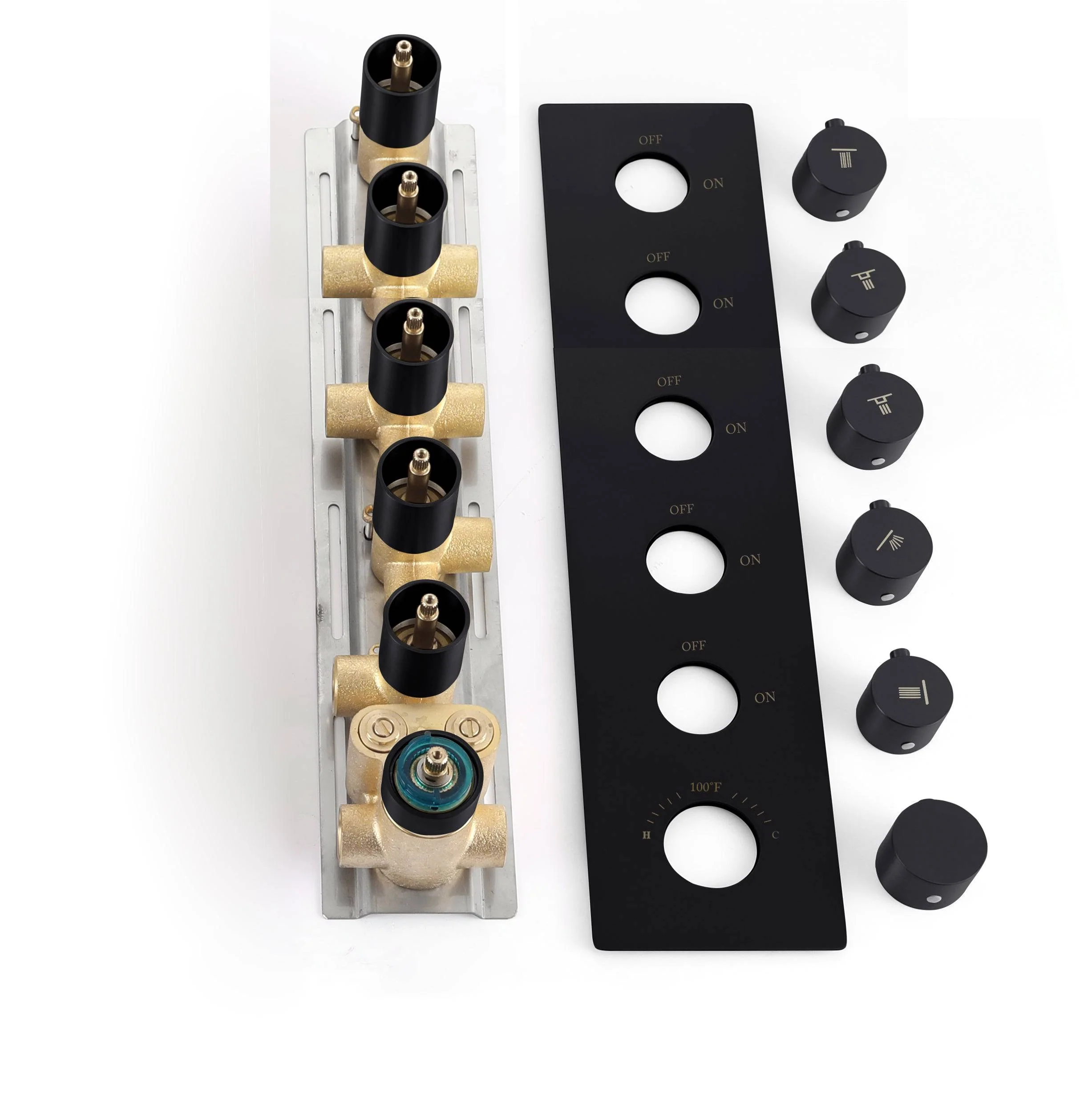 Matte Black Or Brushed nickel or Brushed Gold Rainfall Shower System: 12" or 16" with 5-Way Thermostatic Valve, Body Jets - Image 5