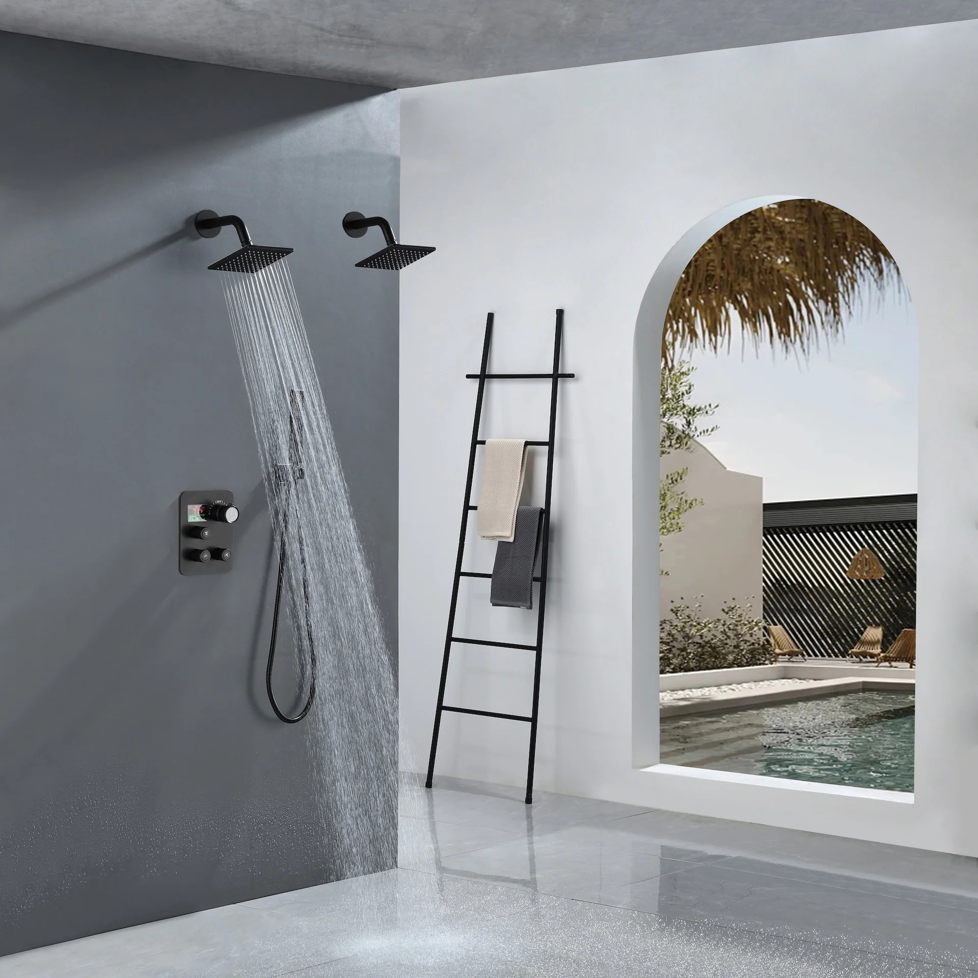 Matte black wall mount Dual 6inch high water pressure regular shower heads way thermostatic shower system - Image 3