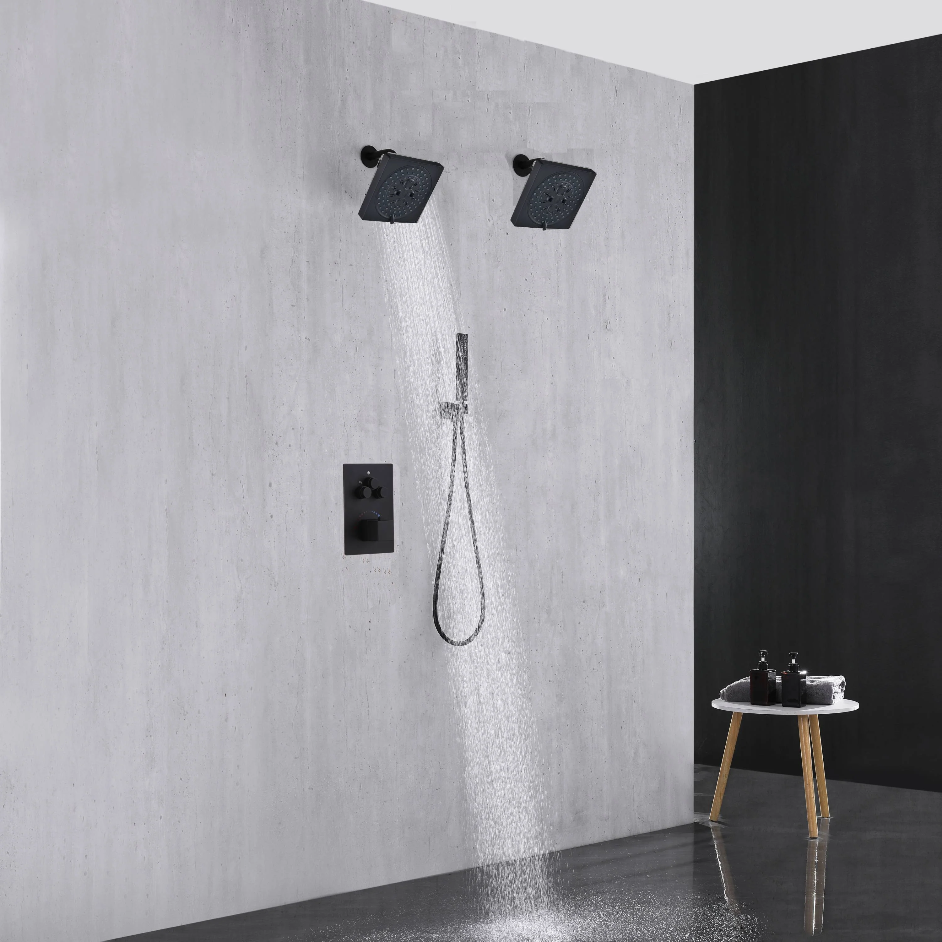 Matte black wall mount Dual 6inch high water pressure regular shower heads way thermostatic shower system - Image 5