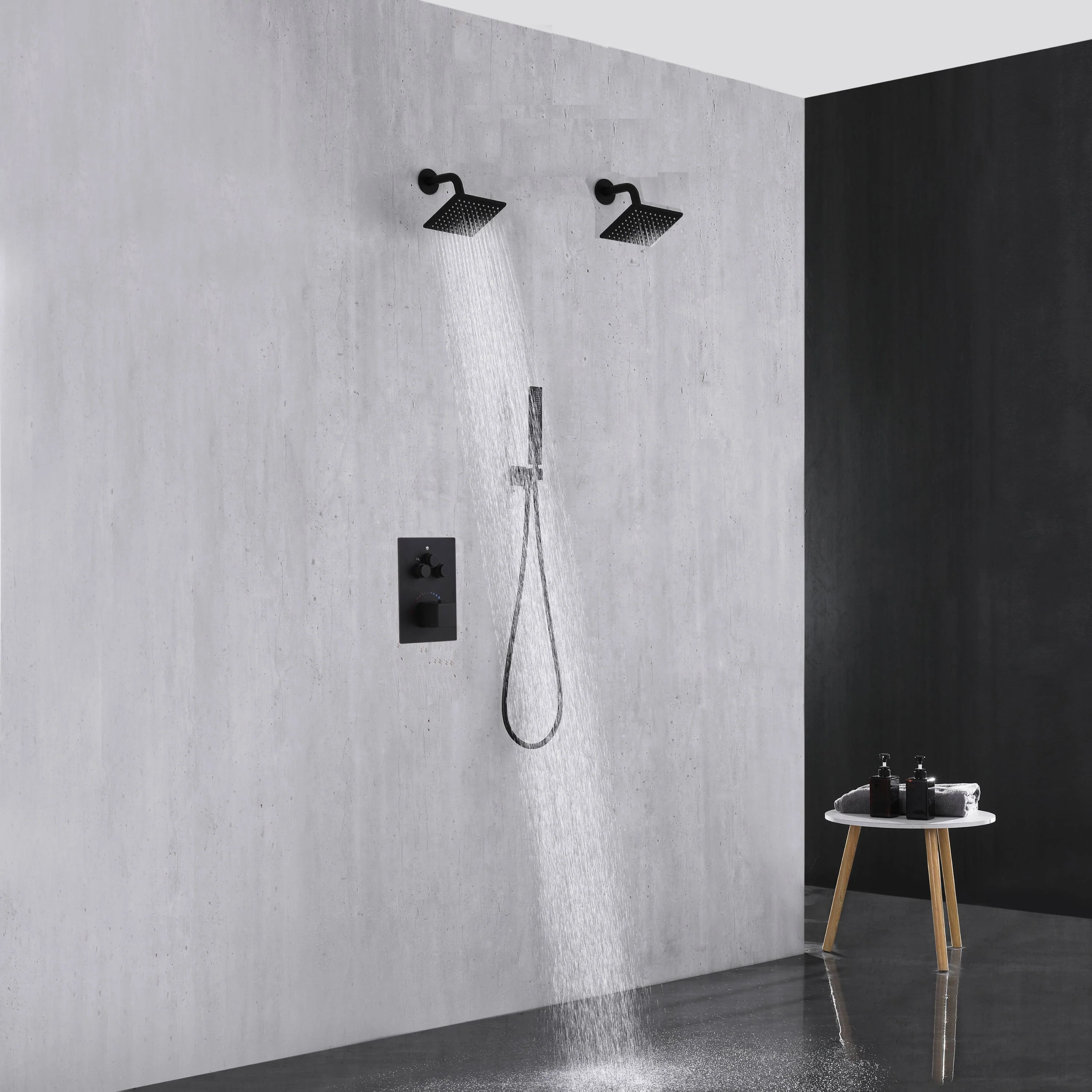 Matte black wall mount Dual 6inch high water pressure regular shower heads way thermostatic shower system - Image 6