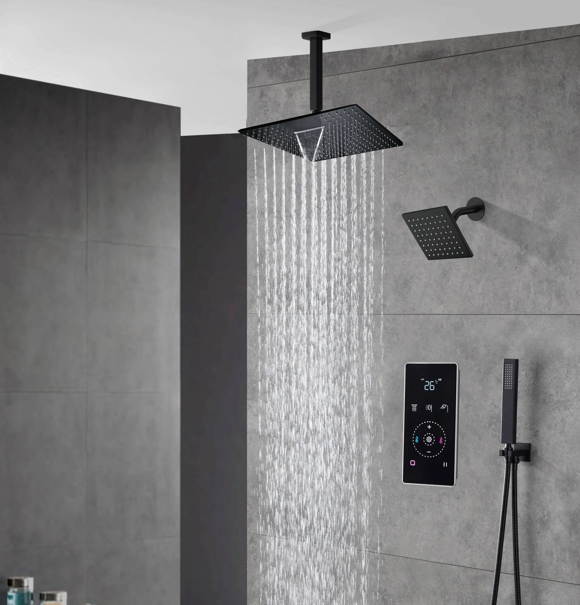 Matte black wall mount 6inch regular high water pressure shower head ceiling mount 16inch or 12 inch rainfall shower head 3 way thermostatic shower system - Image 13