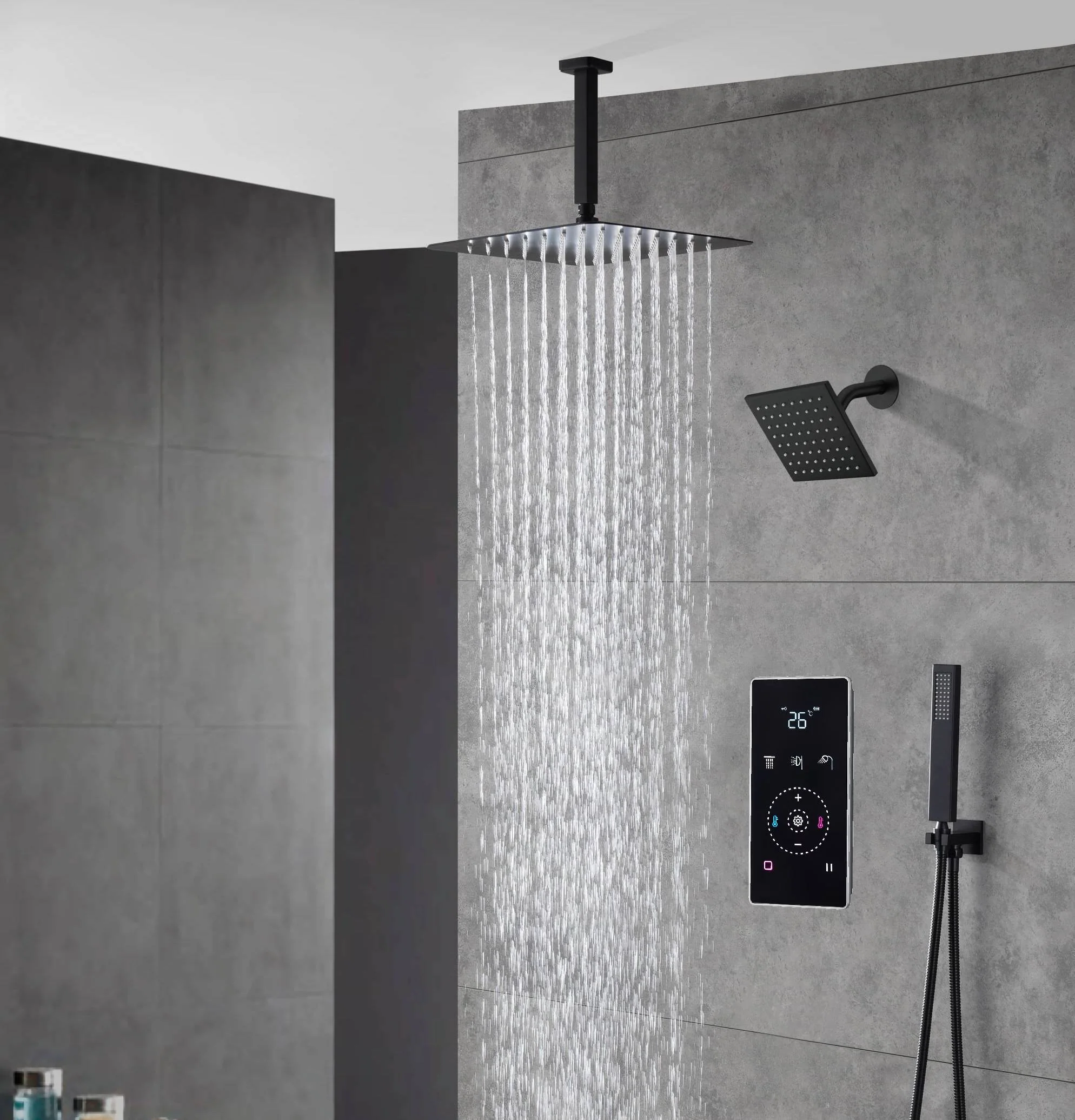Matte black wall mount 6inch regular high water pressure shower head ceiling mount 16inch or 12 inch rainfall shower head 3 way thermostatic shower system - Image 14