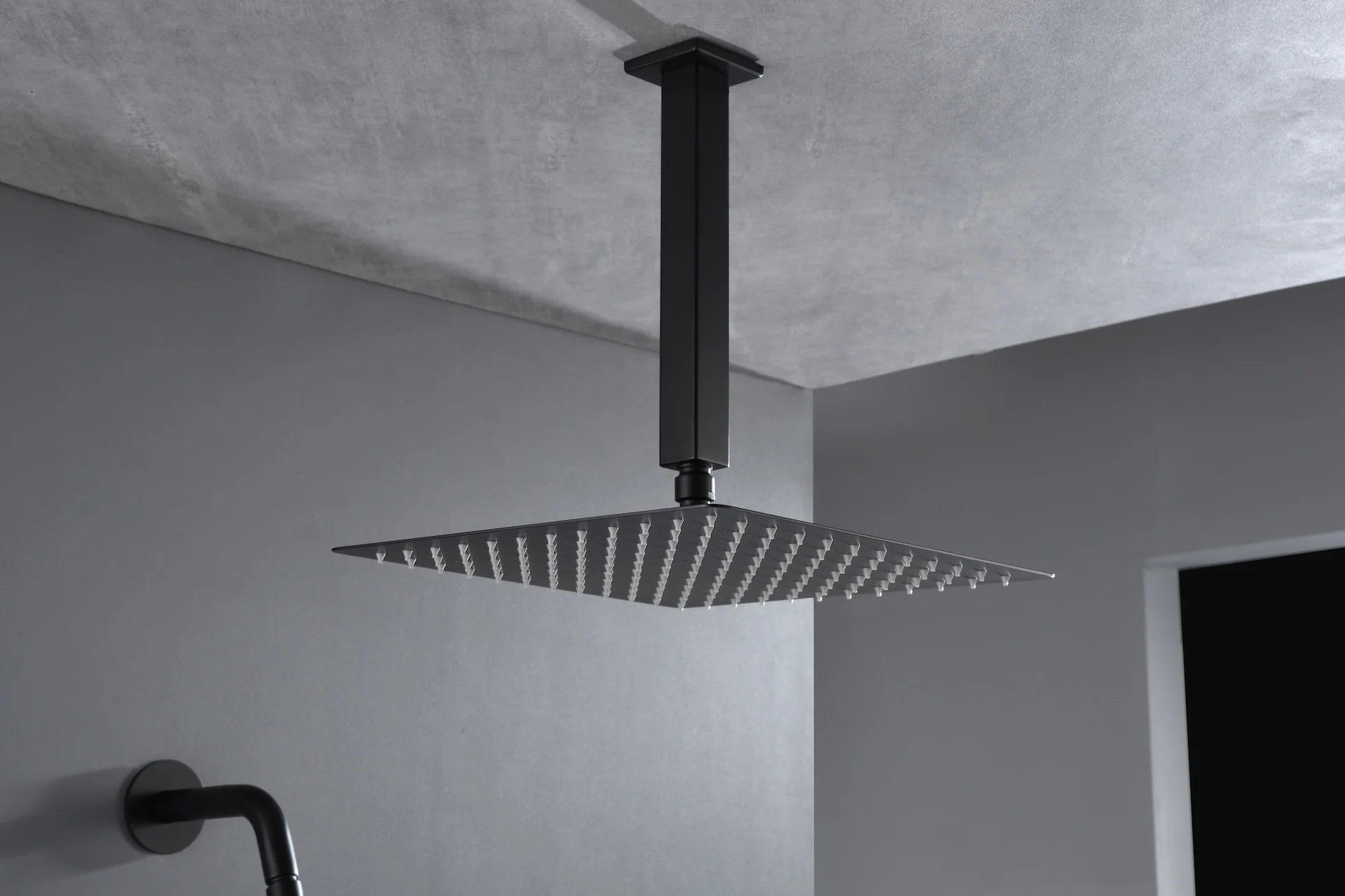 matte black wall mount rainfall shower head ceiling mount rainfall shower head 3 way thermostatic shower faucet each function work all together and separately - Image 10