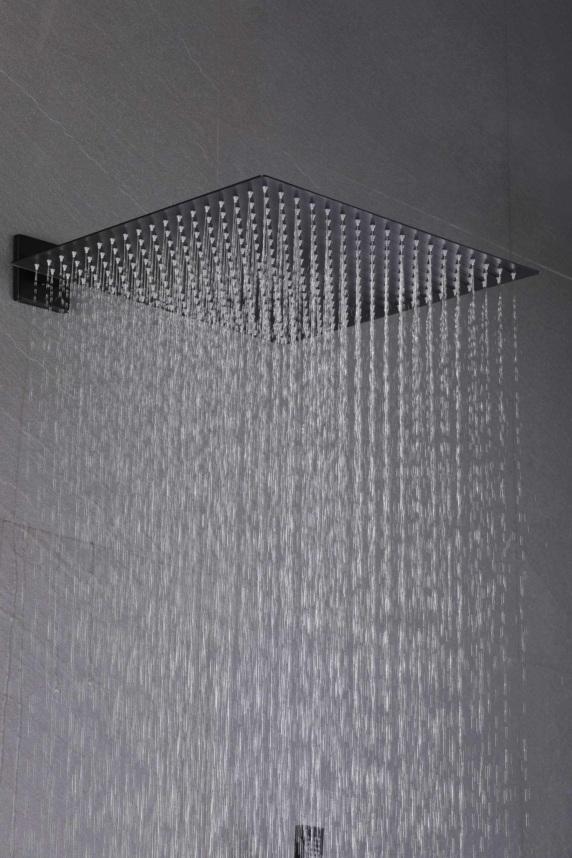 matte black wall mount rainfall shower head ceiling mount rainfall shower head 3 way thermostatic shower faucet each function work all together and separately - Image 11