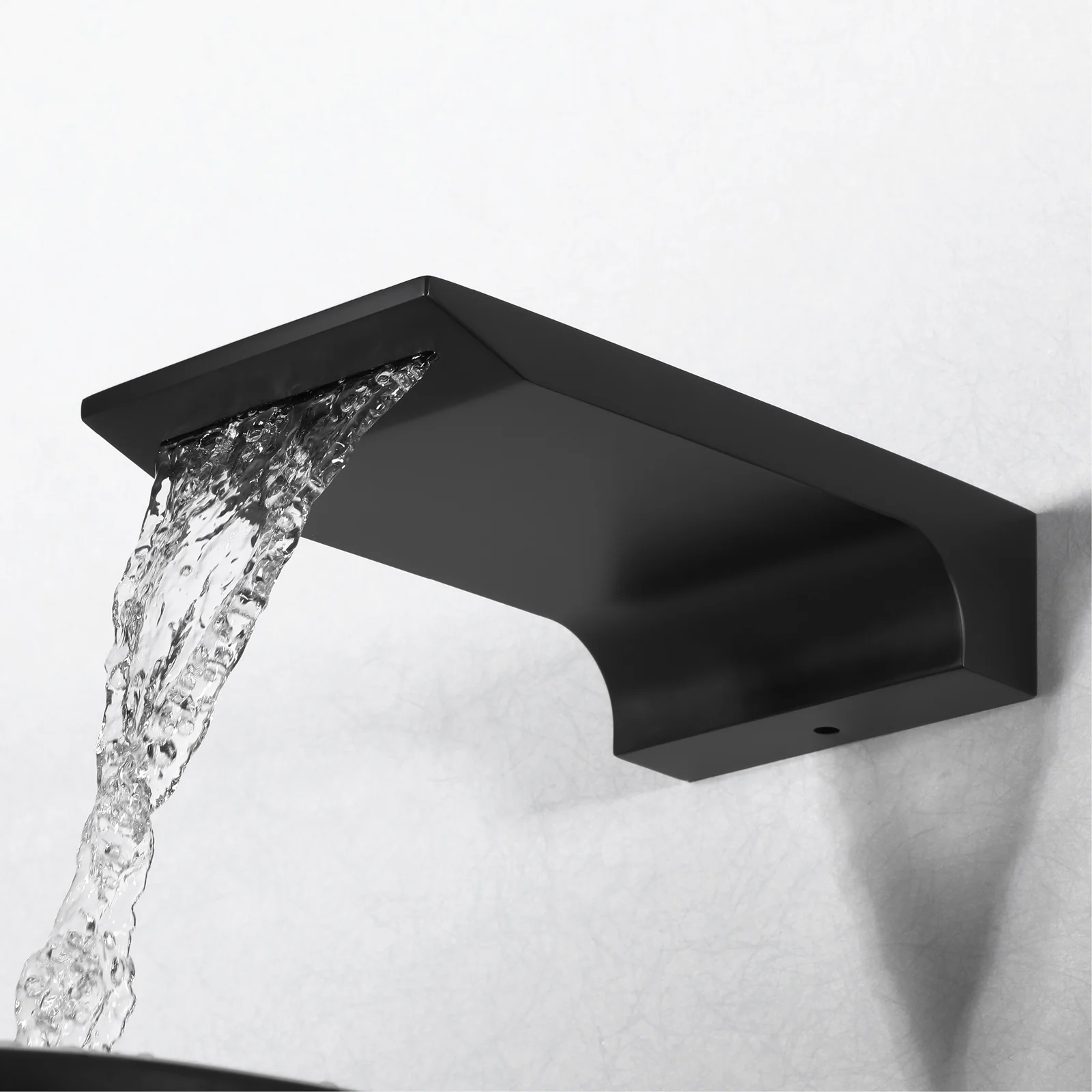 Matte Black Wall Mount Waterfall Bathroom Sink Faucet with Overflow Brass Pop-Up Drain - Image 2
