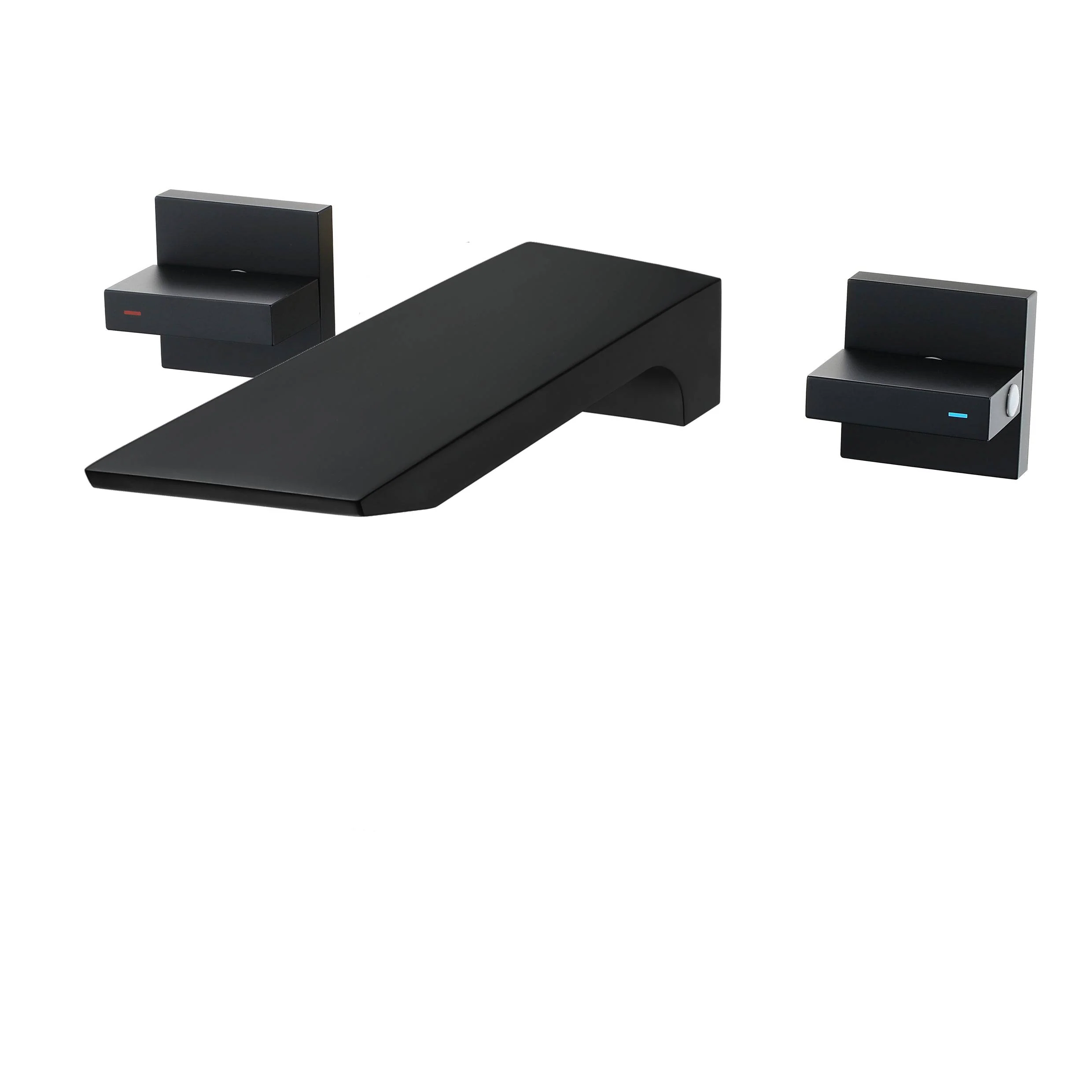 Matte Black Wall Mount Waterfall Bathroom Sink Faucet with Overflow Brass Pop-Up Drain - Image 3