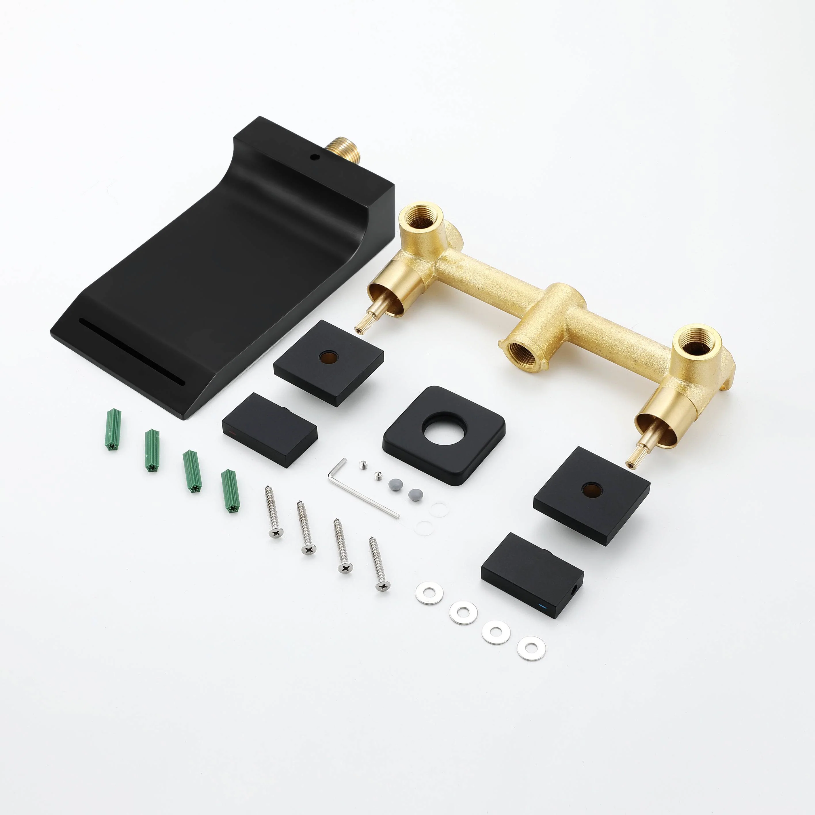Matte Black Wall Mount Waterfall Bathroom Sink Faucet with Overflow Brass Pop-Up Drain - Image 6