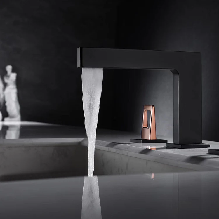 Matte Black 3-Hole, Dual Handle Widespread Bathroom Faucet with Pop-Up Drain - Image 3