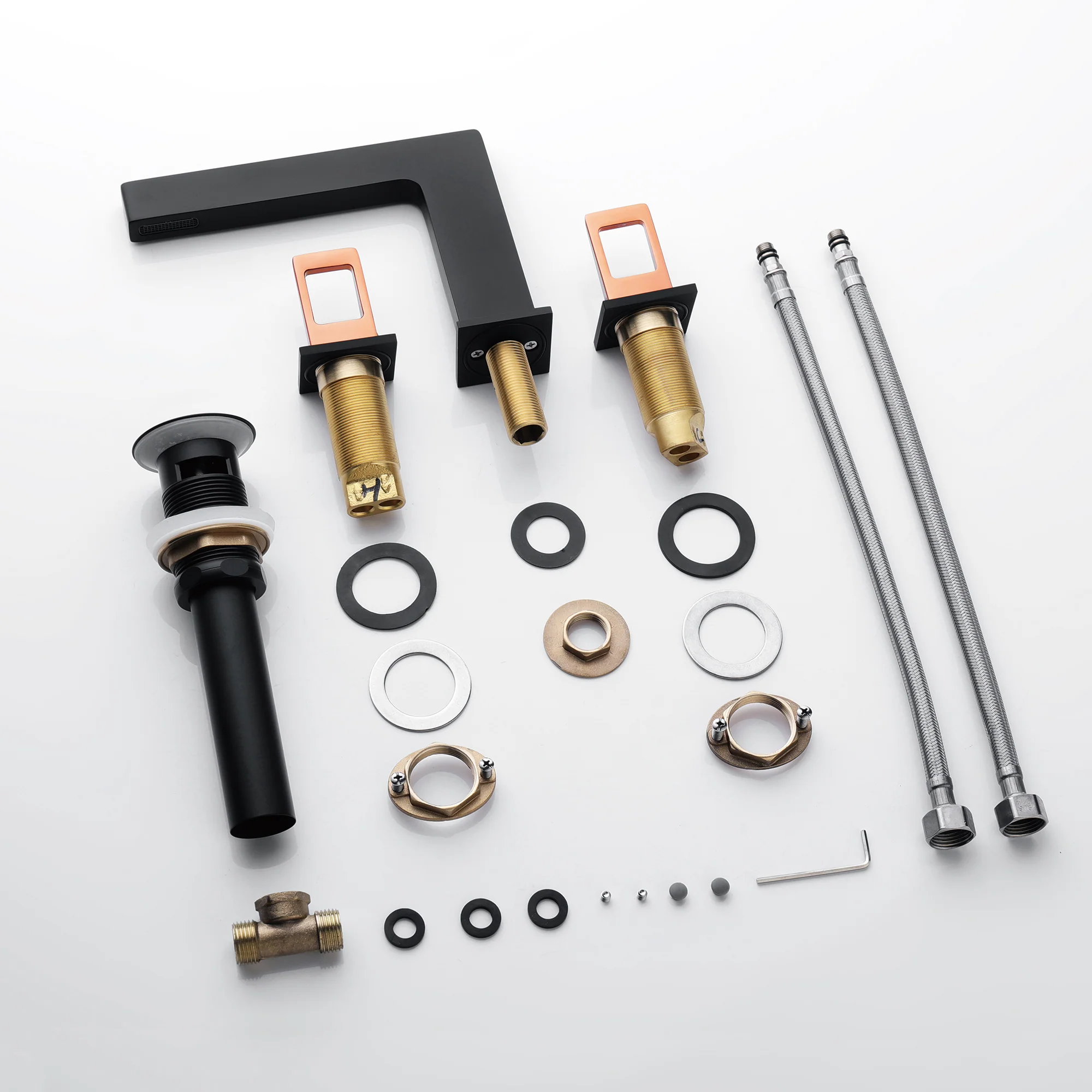 Matte Black 3-Hole, Dual Handle Widespread Bathroom Faucet with Pop-Up Drain - Image 5