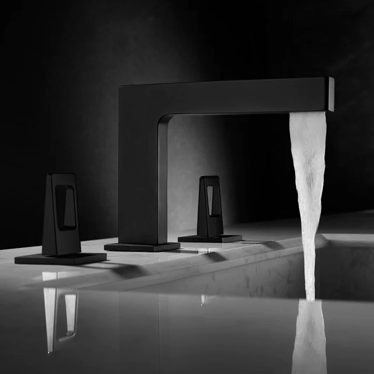 Matte Black 3-Hole, Dual Handle Widespread Bathroom Faucet with Pop-Up Drain - Image 7