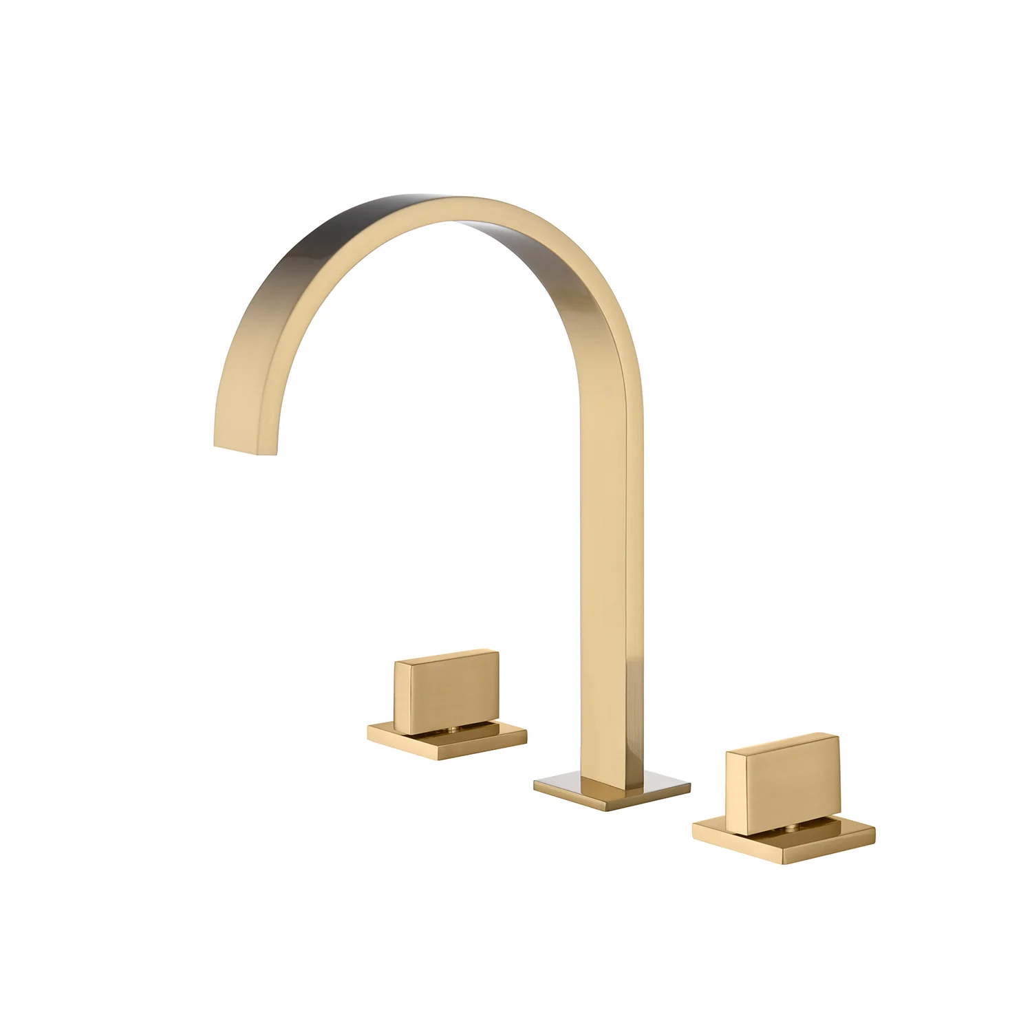 Brushed Gold Widespread Bathroom Sink Faucet: Deck Mount, 2 Handles, 3 Holes, and Pop-Up Overflow Drain Included - Image 3