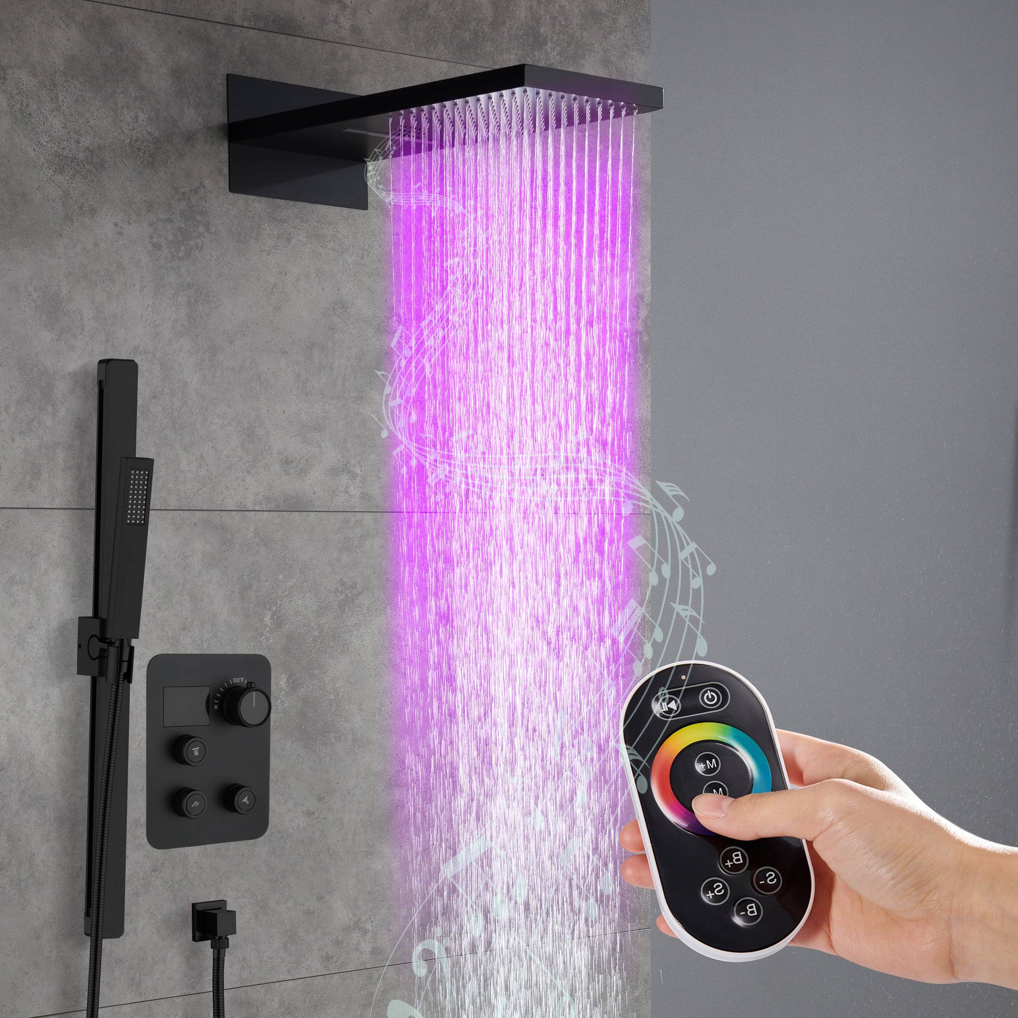 22" Bluetooth Music LED Shower System with 3-Way Thermostatic Faucet and Multiple Functions, 3 Finishes - Image 13