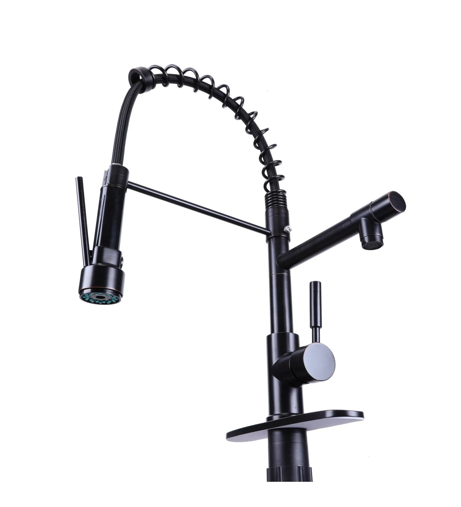 Oil Bronze Black High Arc brass Kitchen Sink Faucet Pull Down metal Spray with deck plate - Image 5