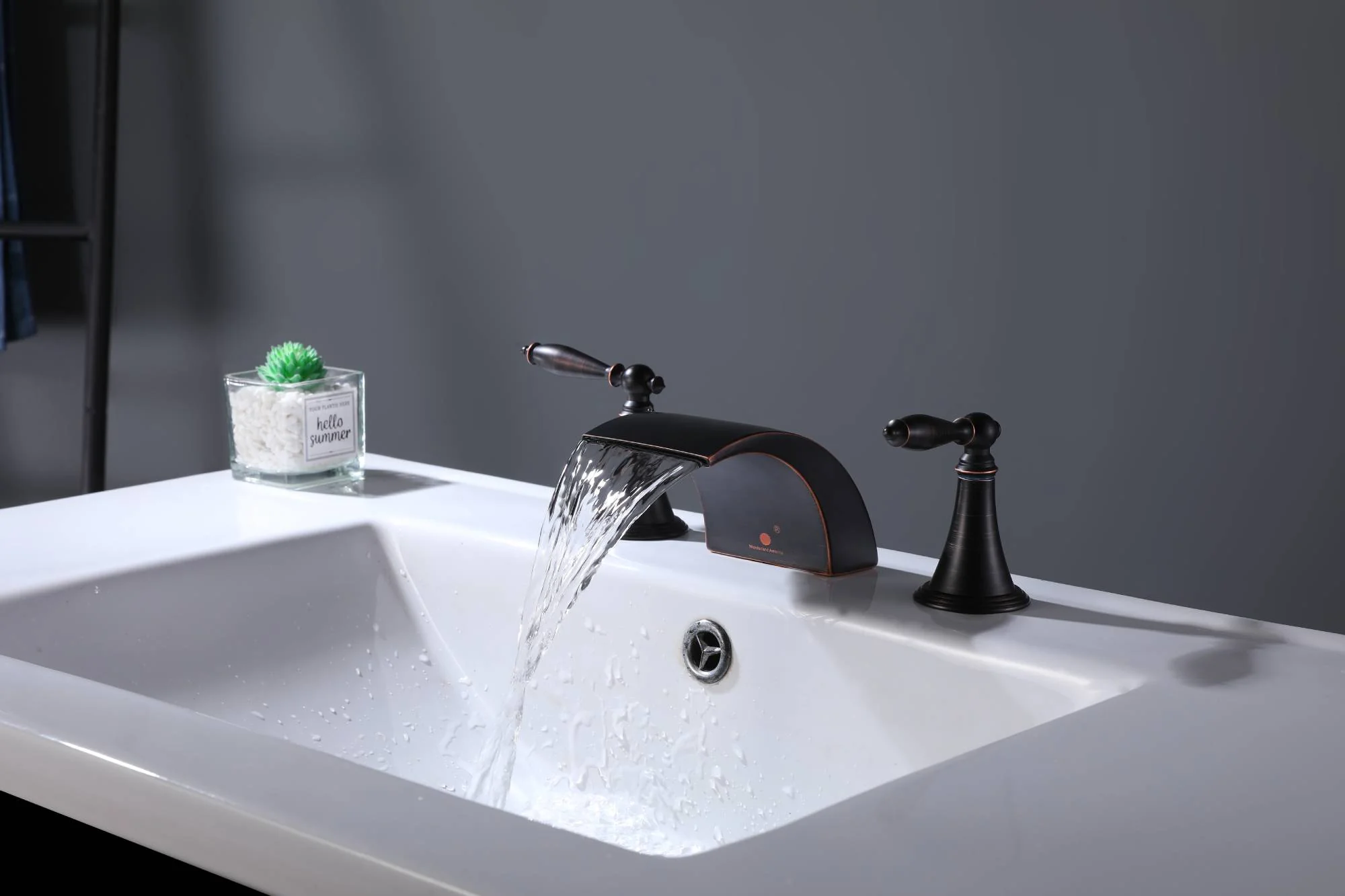 Oil Rubbed Bronze or Brushed Gold or Matte Black Waterfall Bathroom Sink Faucet with Pop-Up Drain - Image 3