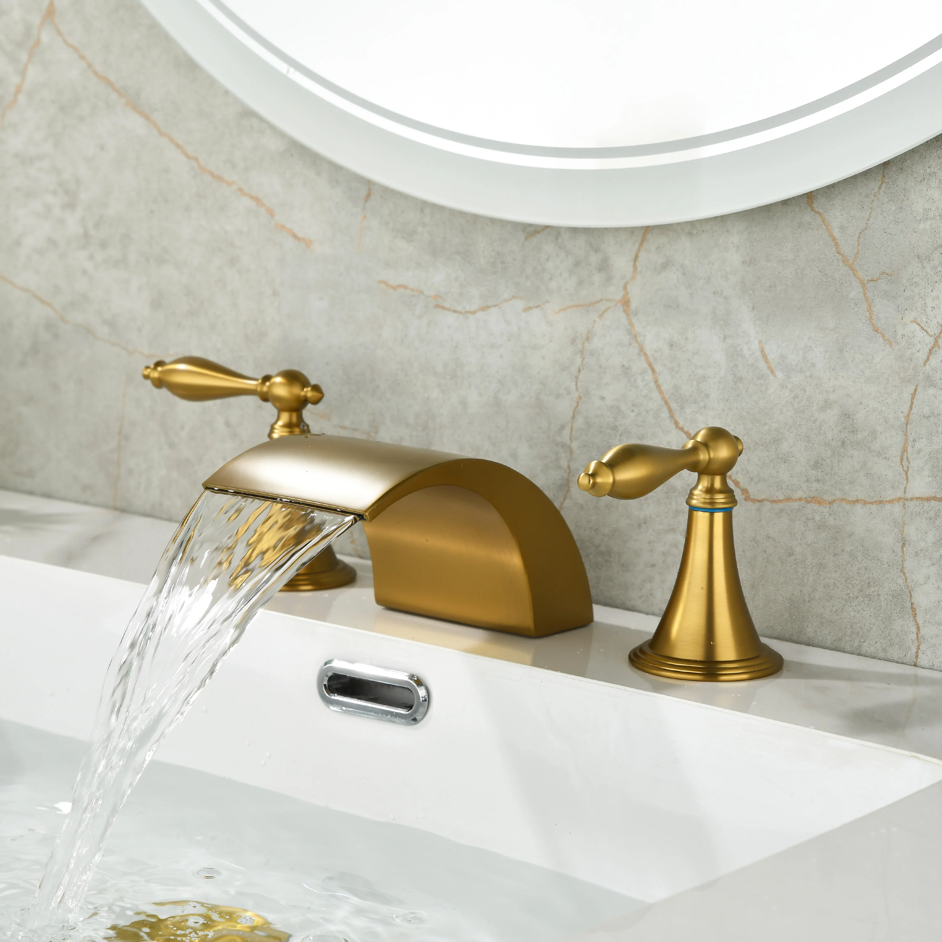 Oil Rubbed Bronze or Brushed Gold or Matte Black Waterfall Bathroom Sink Faucet with Pop-Up Drain - Image 7