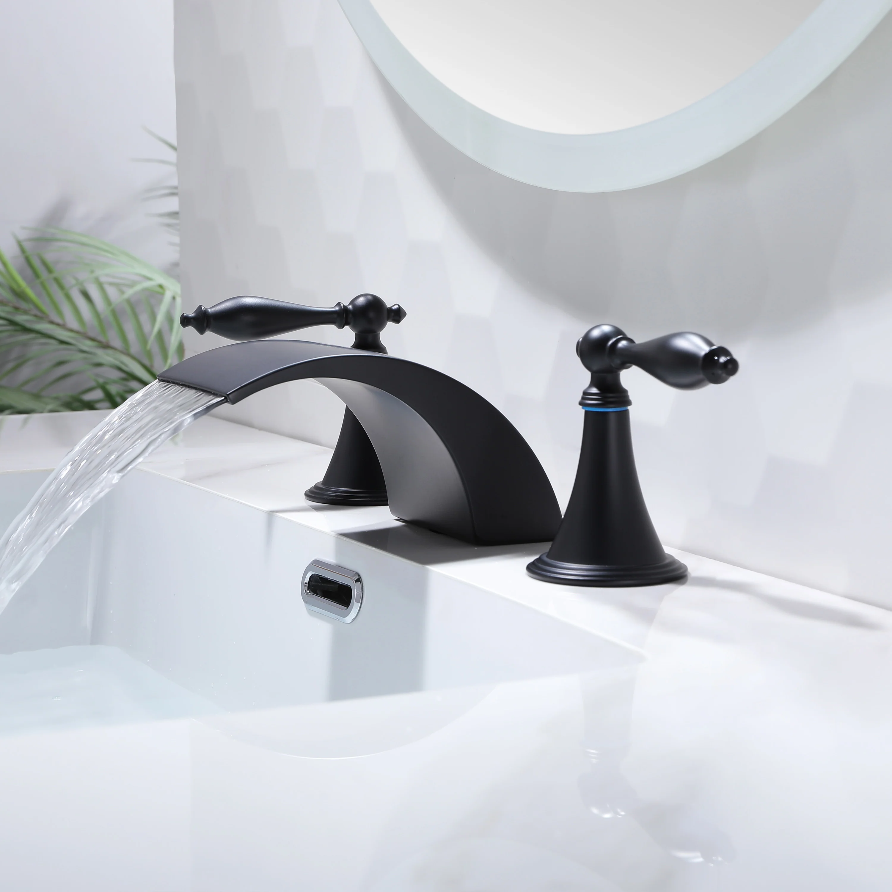 Oil Rubbed Bronze or Brushed Gold or Matte Black Waterfall Bathroom Sink Faucet with Pop-Up Drain - Image 8