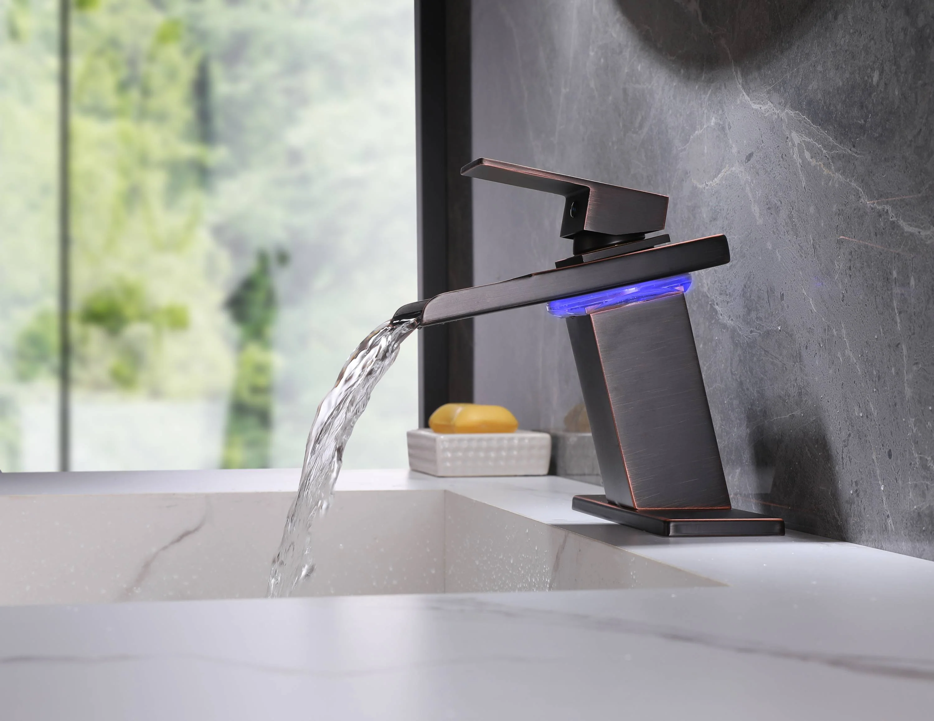 Oil Rubbered Bronze Single Handle Single Hole 3 LED Light Mixer Widespread Waterfall bathroom sink Faucet with drain - Image 4