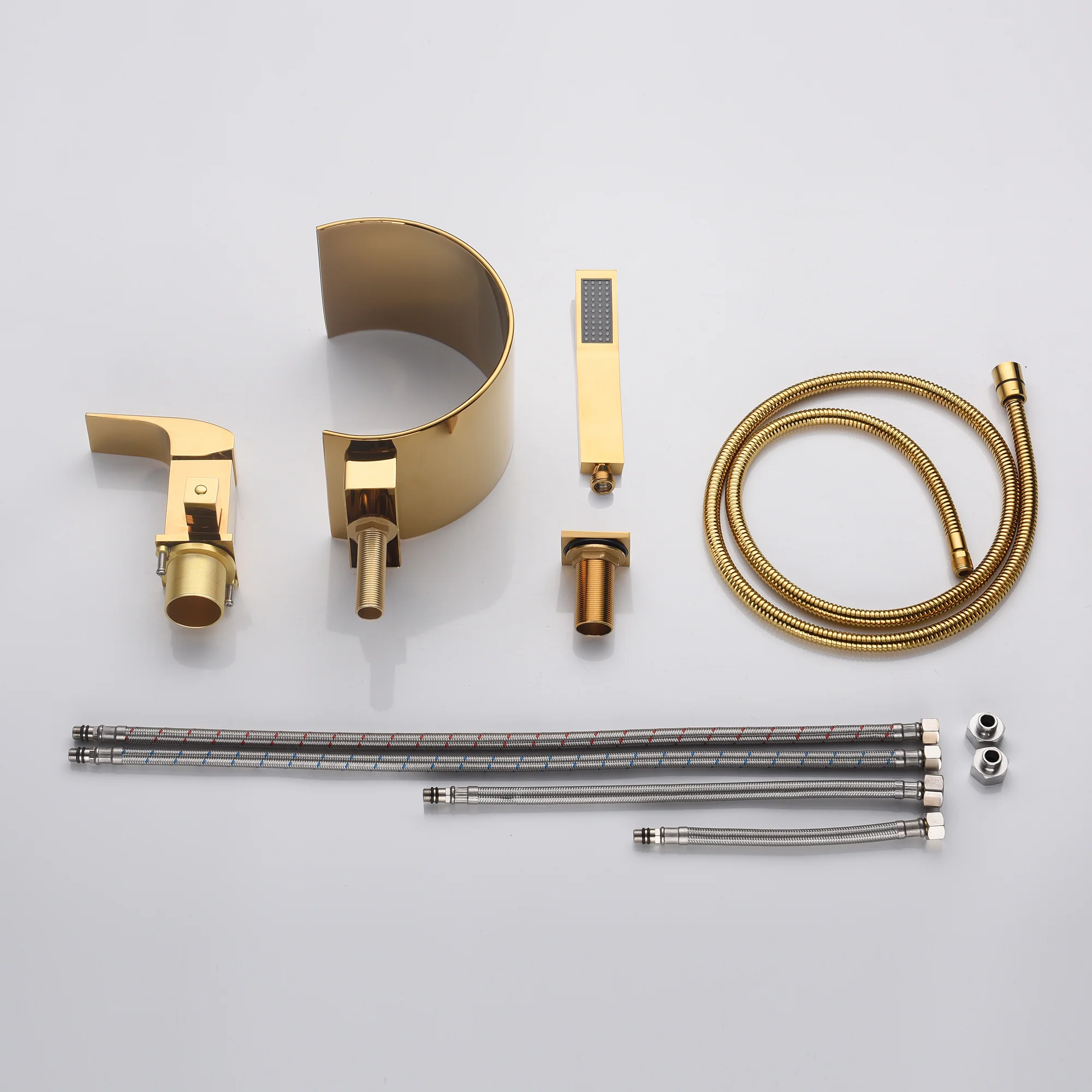 Polished Gold Bathtub Faucet Waterfall Mixer Faucet with Hand Shower Deck Mount - Image 4