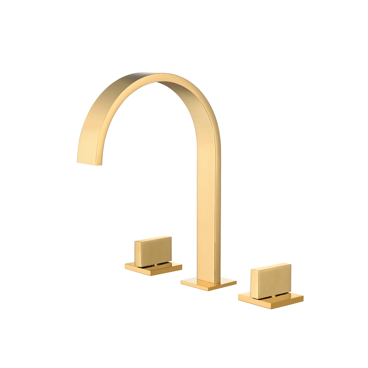 Polished Gold Waterfall Widespread Bathroom Basin Faucet with Two Handles and Brass Pop-Up Overflow Drain - Image 4