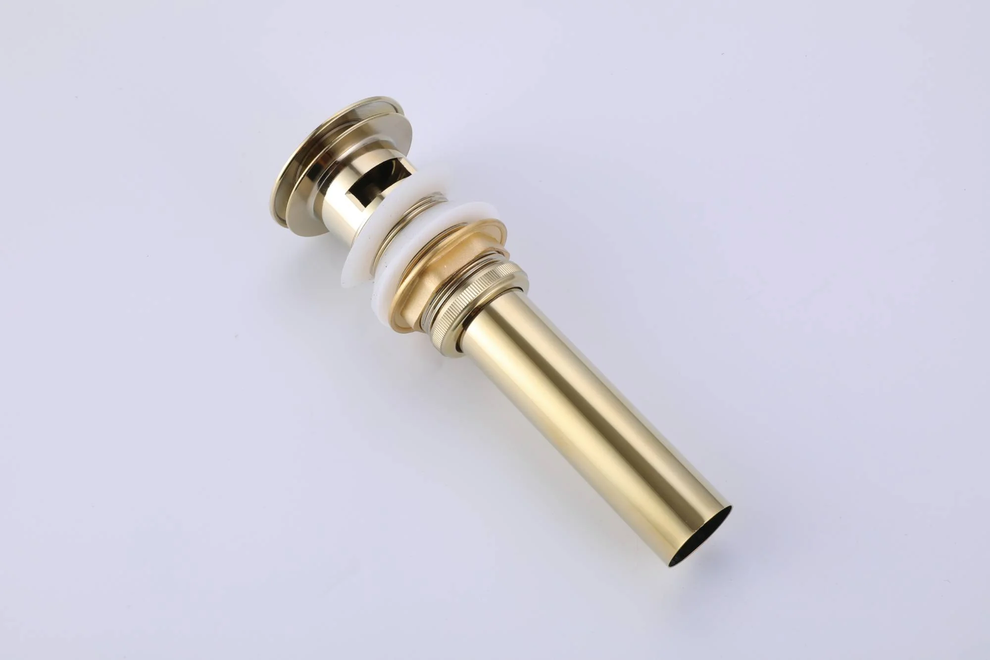 High Neck Brushed Gold Single Handle Vessel Bathroom Sink Faucet with Deck Mount and Brass Pop-Up Overflow Drain - Image 3