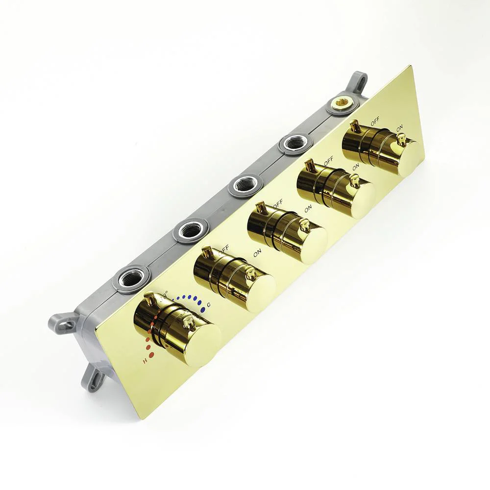 Brushed Gold Music LED Flush Mounted 23X 15-Inch Shower Head 4 Way Thermostatic Shower Faucet Simultaneous or Separate Operation - Image 8