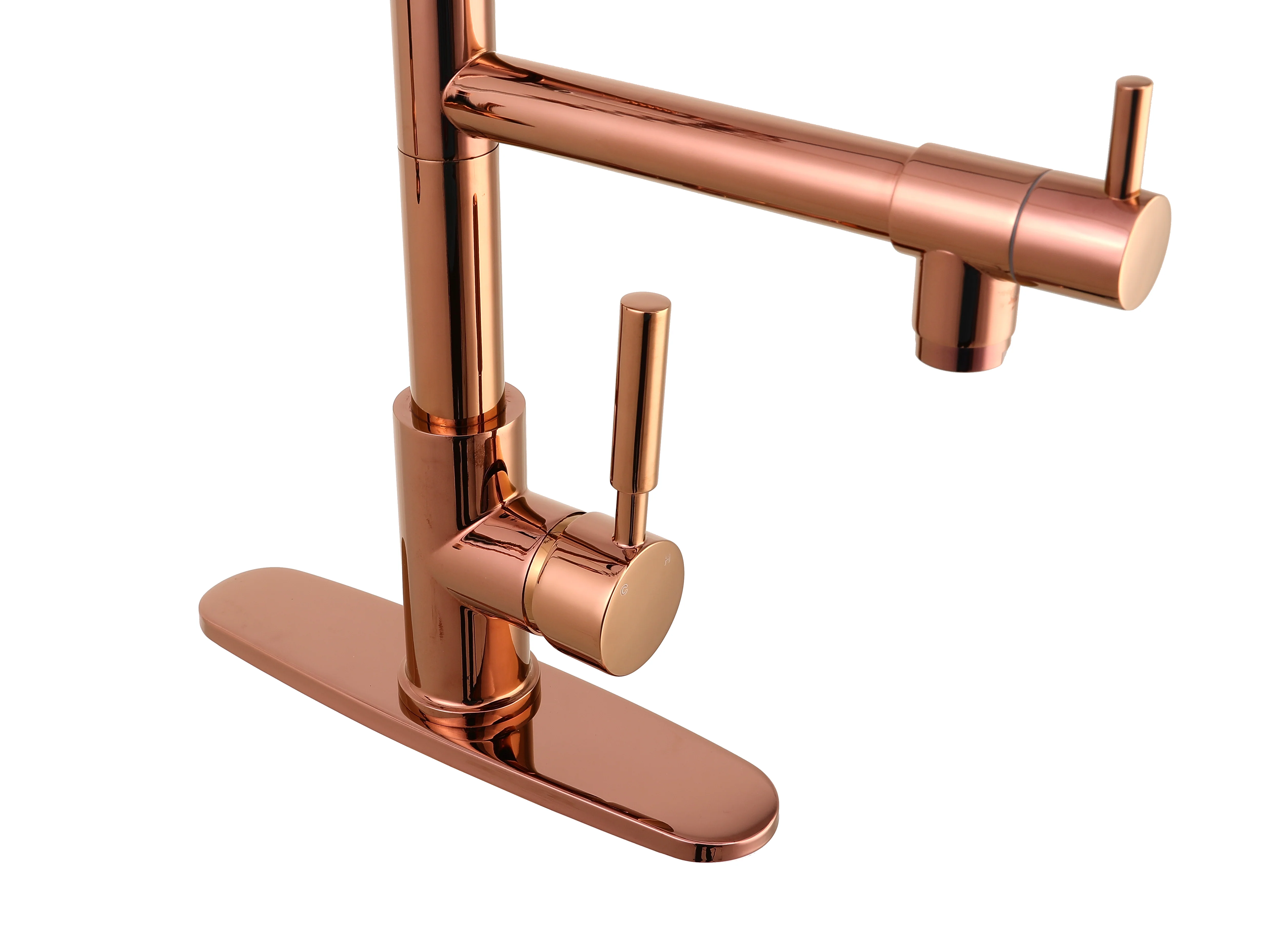 Rose Gold High Arc brass Kitchen Sink Faucet Pull Down Spray with lock ring and deck plate - Image 5