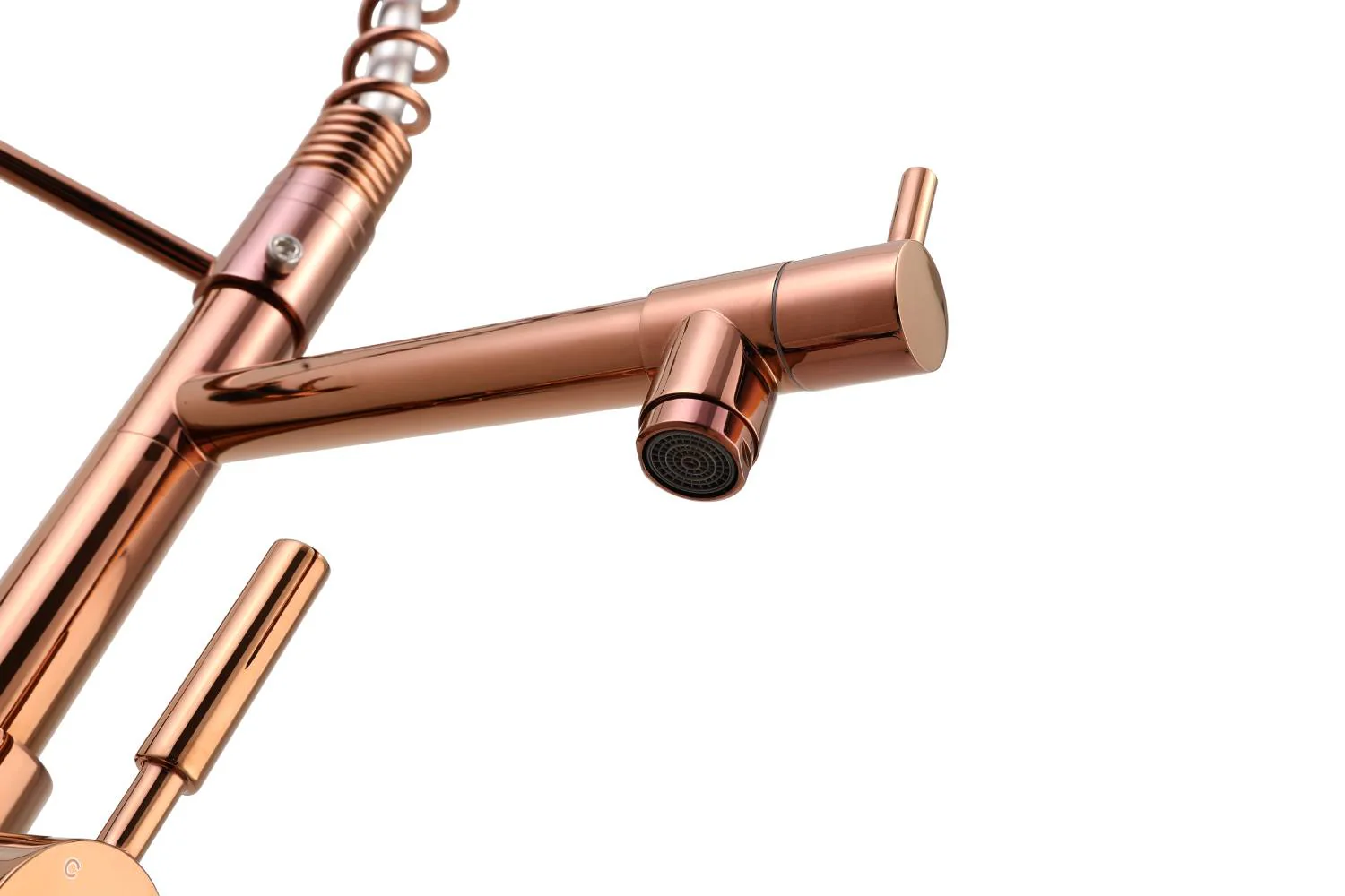 Rose Gold High Arc brass Kitchen Sink Faucet Pull Down Spray with lock ring and deck plate - Image 6