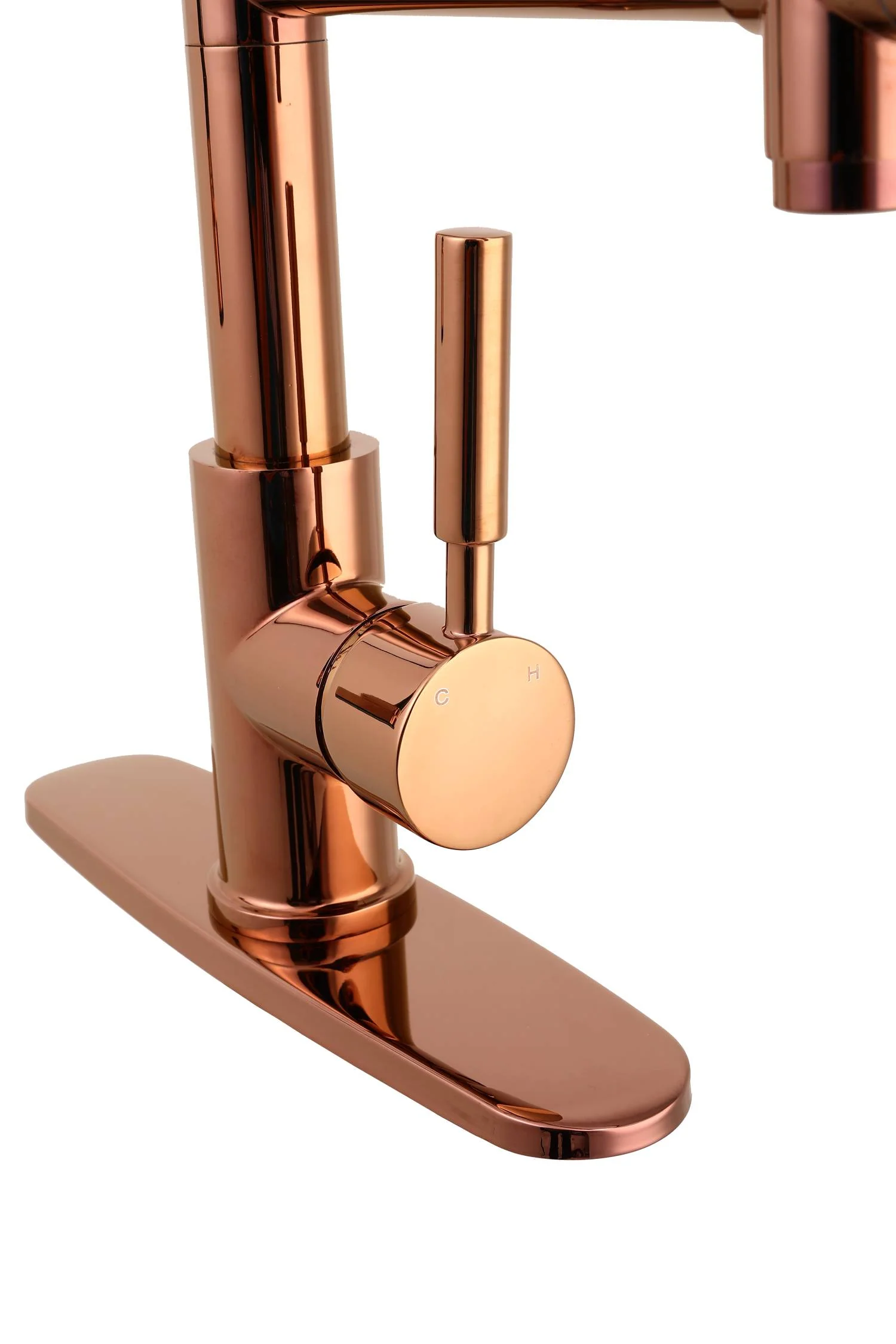 Rose Gold High Arc brass Kitchen Sink Faucet Pull Down Spray with lock ring and deck plate - Image 7