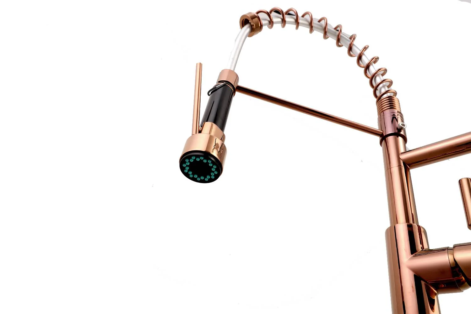 Rose Gold High Arc brass Kitchen Sink Faucet Pull Down Spray with lock ring and deck plate - Image 9