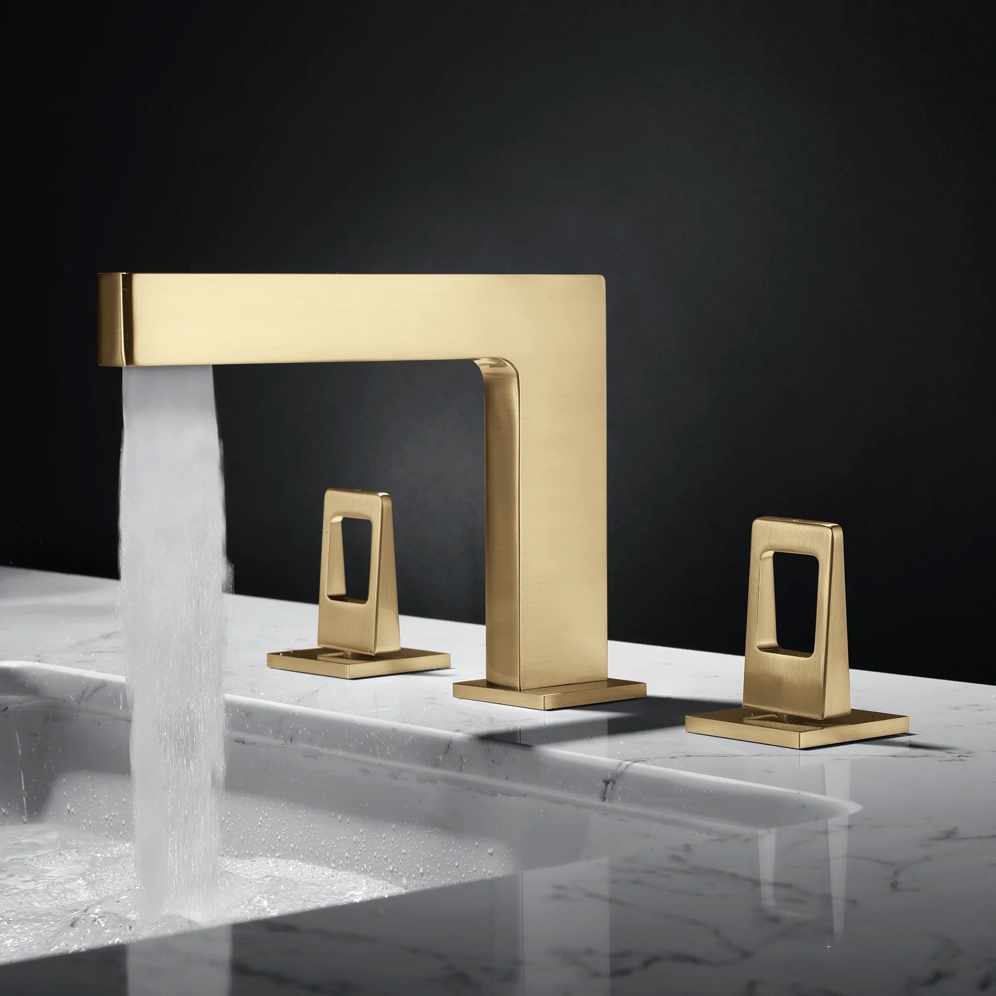 Brushed Gold 3-Hole, Dual Handle Widespread Bathroom Faucet with Pop-Up Drain - Image 3
