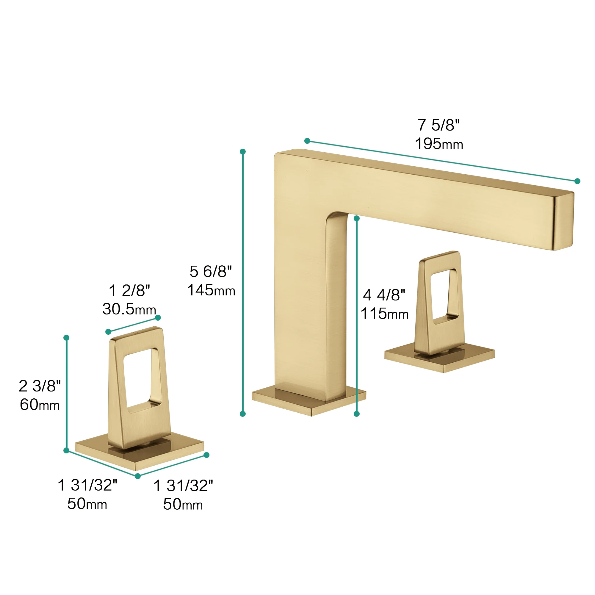 Brushed Gold 3-Hole, Dual Handle Widespread Bathroom Faucet with Pop-Up Drain - Image 4