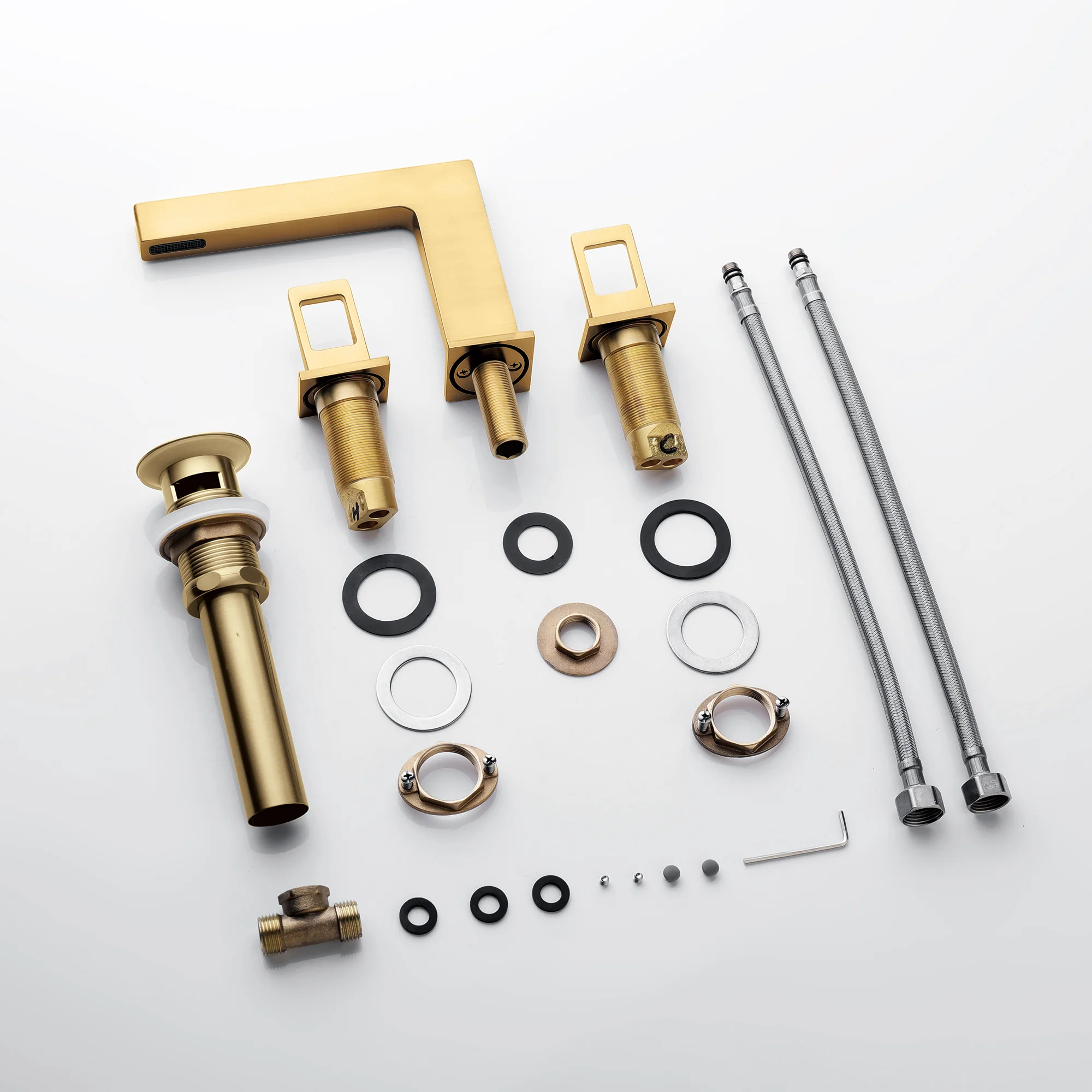 Brushed Gold 3-Hole, Dual Handle Widespread Bathroom Faucet with Pop-Up Drain - Image 5