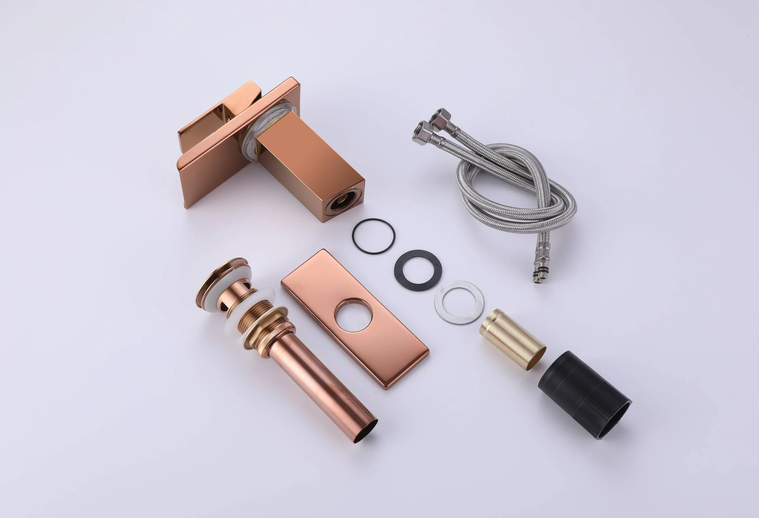 Rose Gold LED Waterfall Single Handle Single Hole Bathroom Sink Faucet with Drain And Cover Plate - Image 10