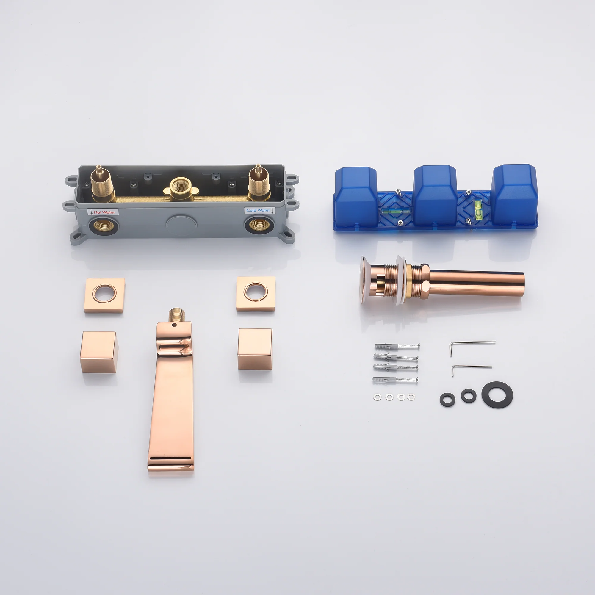 Rose Gold Waterfall Wall Mount Bathroom Sink Faucet with Overflow Brass Pop-Up Drain - Image 3