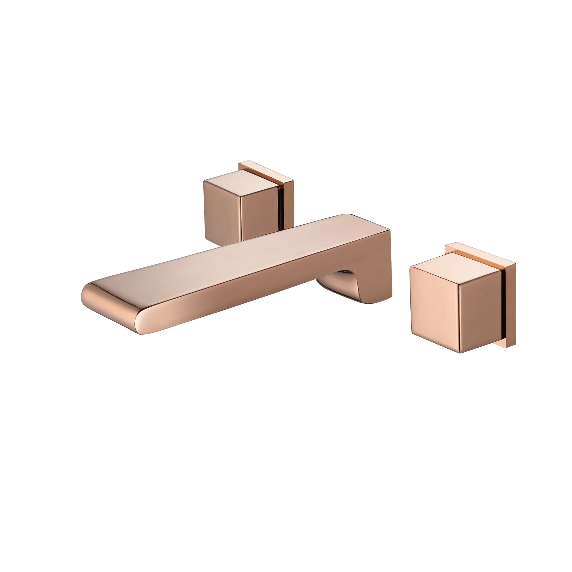 Rose Gold Waterfall Wall Mount Bathroom Sink Faucet with Overflow Brass Pop-Up Drain - Image 4