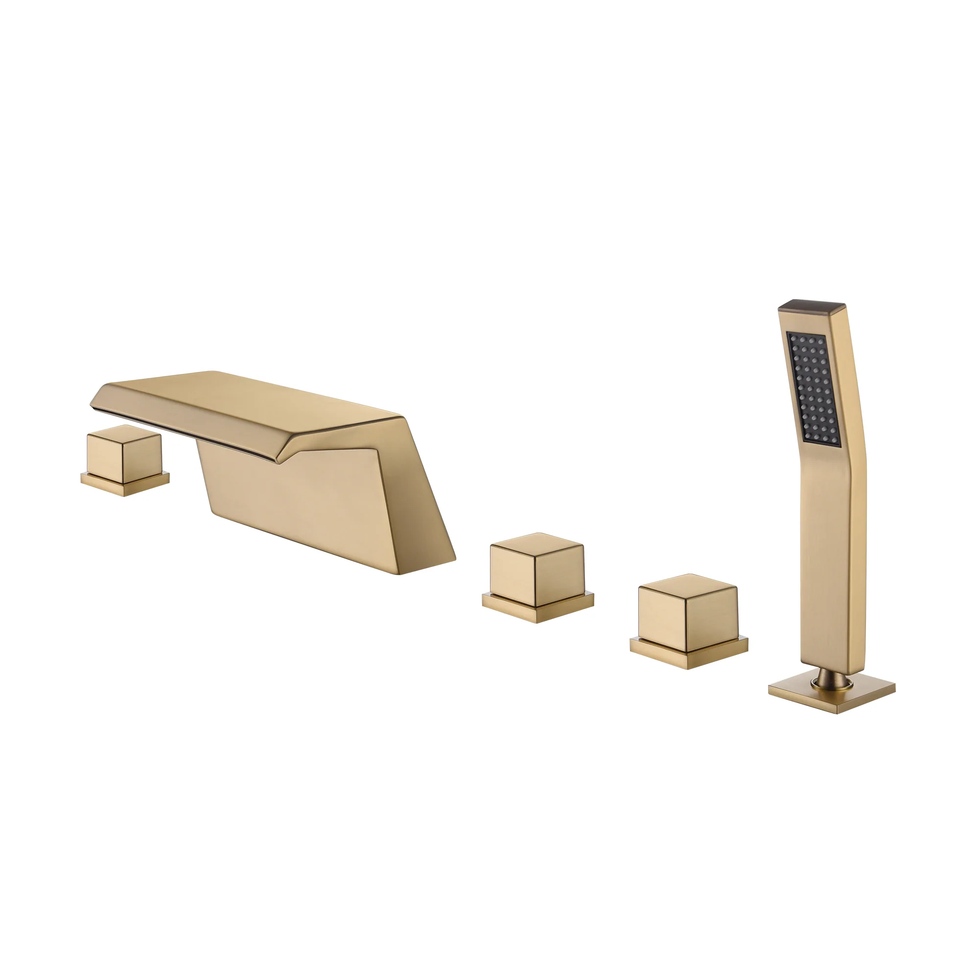 Waterfall Tub Filler Bathtub Faucet Brushed Gold 5-Hole 3-Handle Solid Brass Bathroom Bath Tub Faucets Mixer Tap with Hand Shower - Image 2
