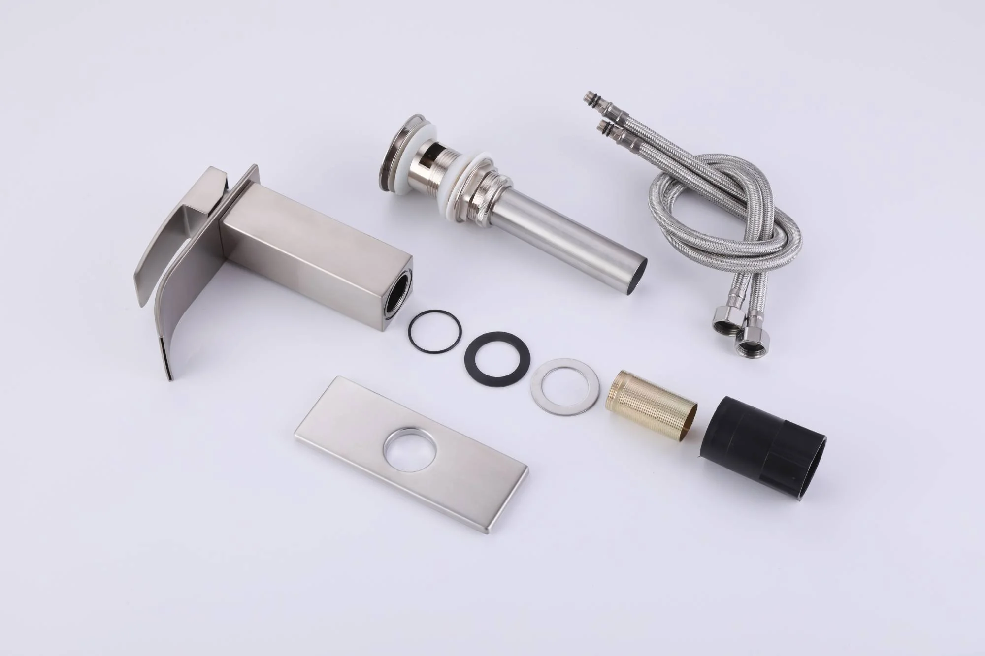 Brushed nickel or matte black or brushed gold waterfall Bathroom Faucet brass with plate and brass pop up drain - Image 4