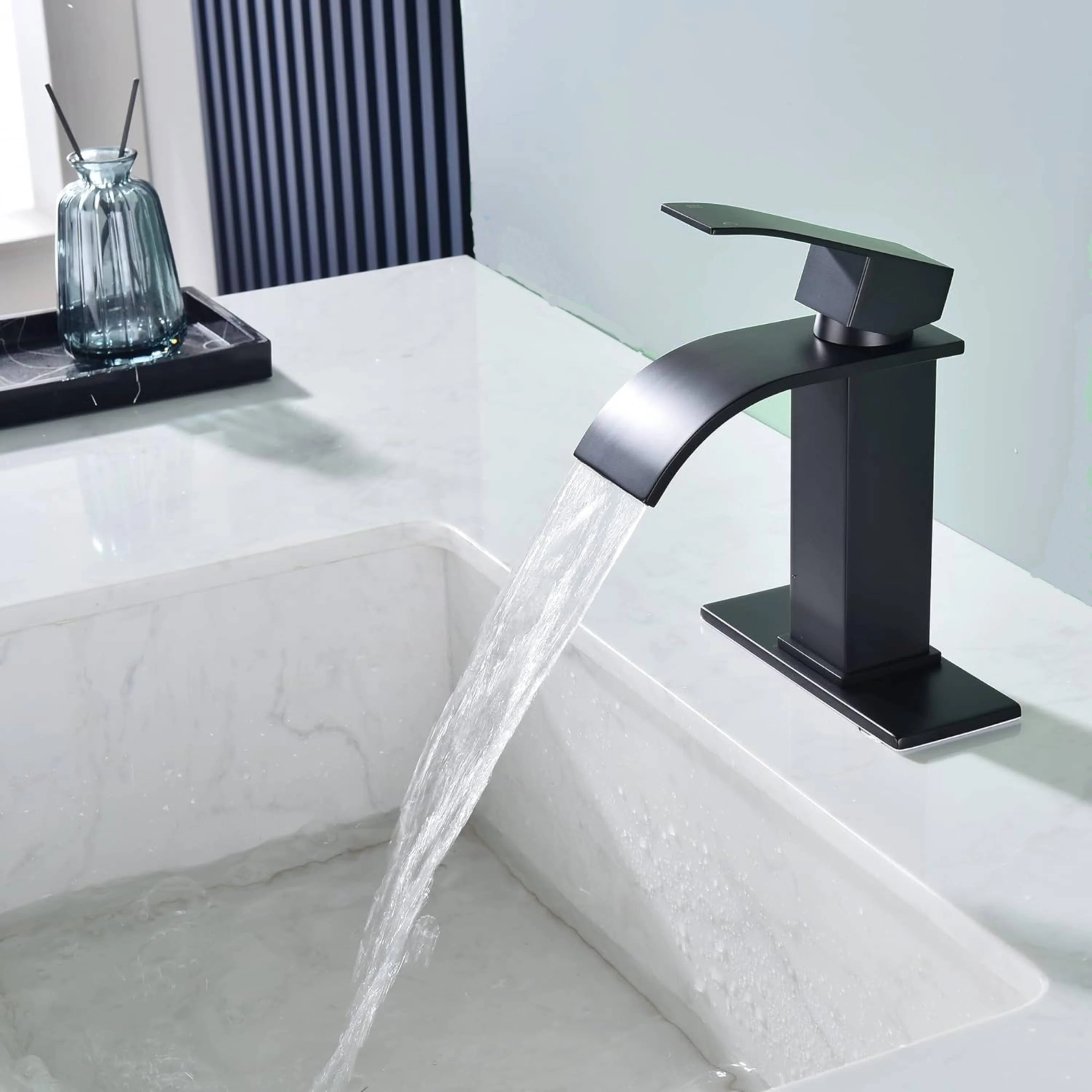 Brushed nickel or matte black or brushed gold waterfall Bathroom Faucet brass with plate and brass pop up drain - Image 6