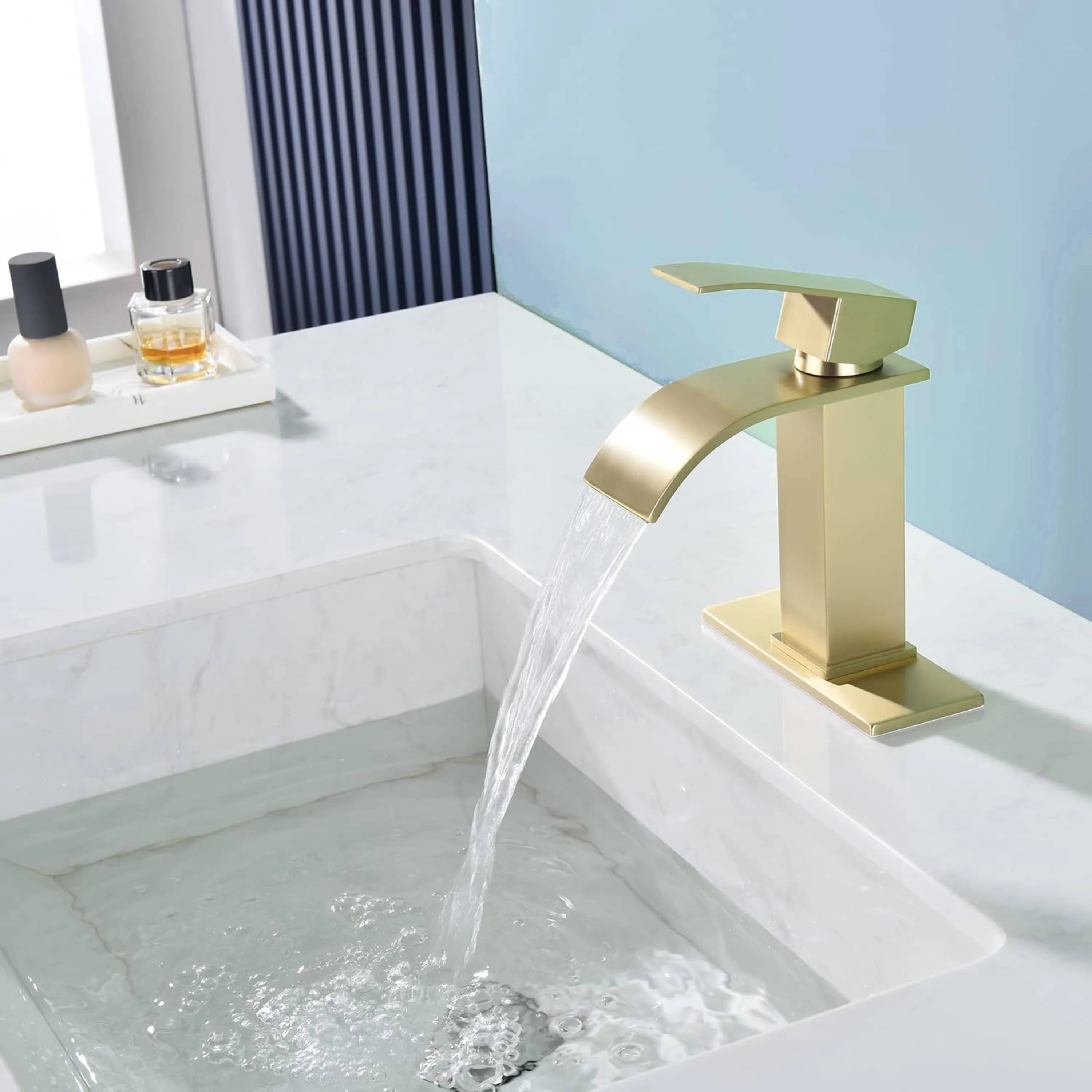 Brushed nickel or matte black or brushed gold waterfall Bathroom Faucet brass with plate and brass pop up drain - Image 8