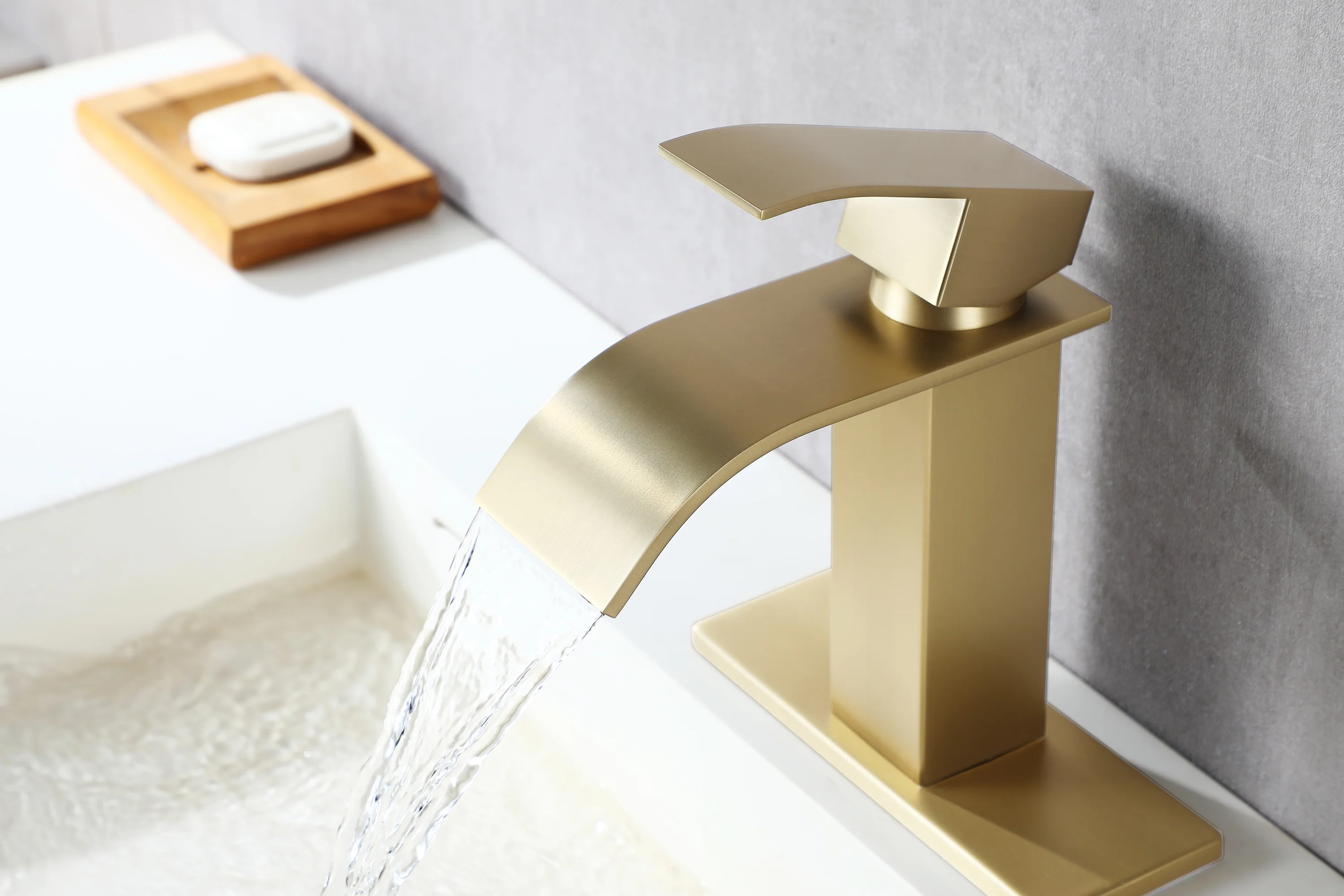 Brushed nickel or matte black or brushed gold waterfall Bathroom Faucet brass with plate and brass pop up drain - Image 9
