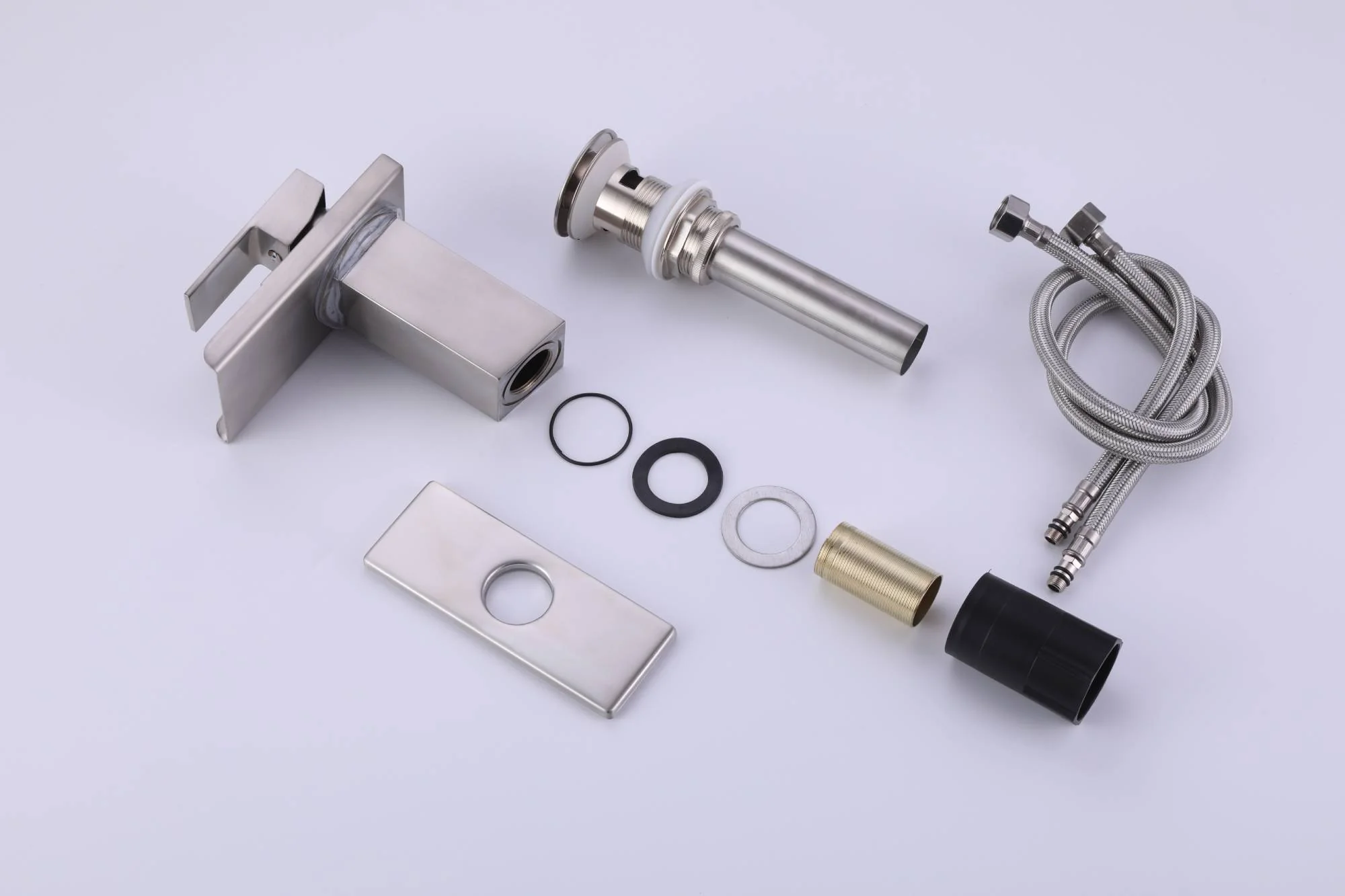 Brushed nickel waterfall 3 LED light single handle brass bathroom faucet with pop up brass drain - Image 5